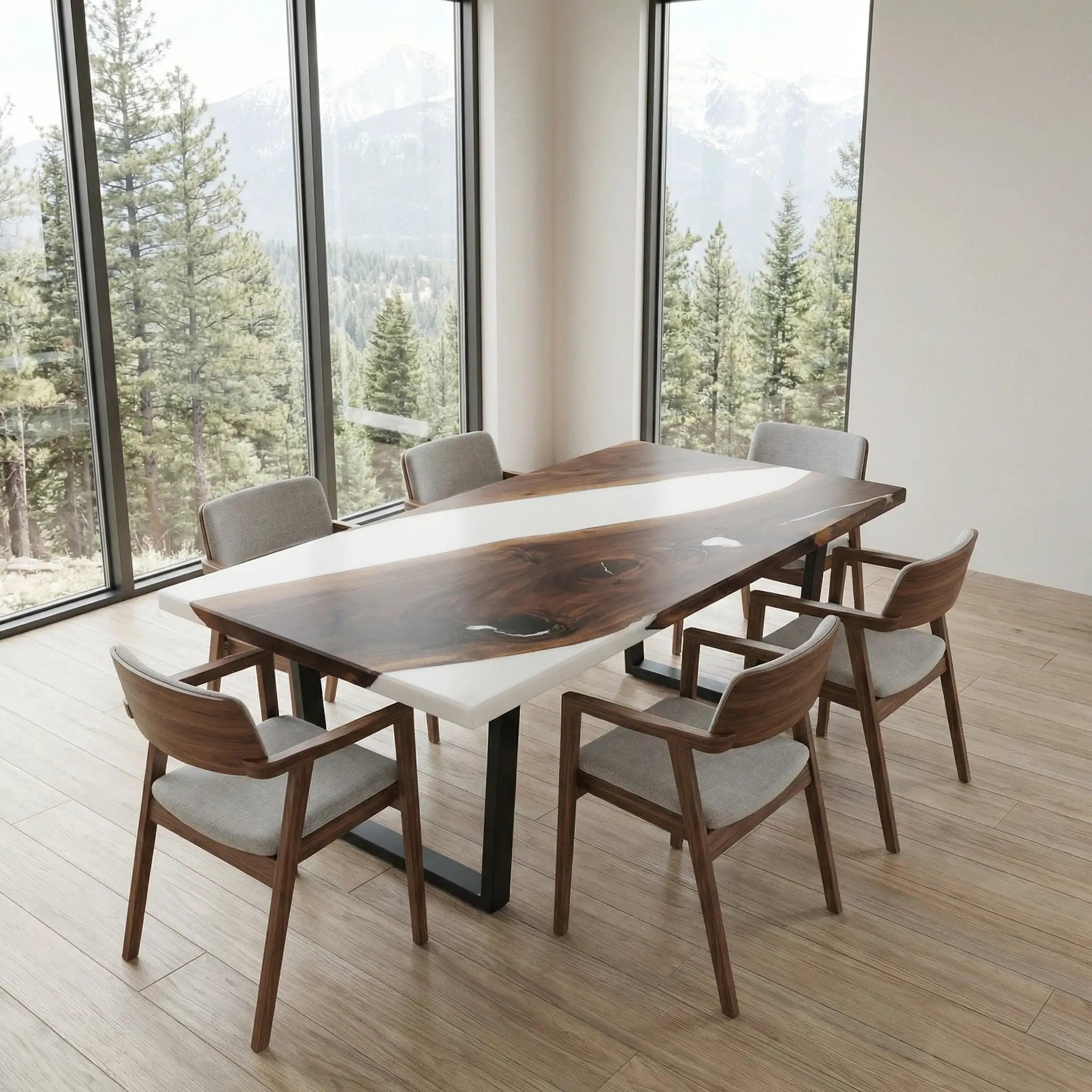 Custom Black Walnut Epoxy Resin River Table White Resin XPT-47 - image 2 | ThawHome