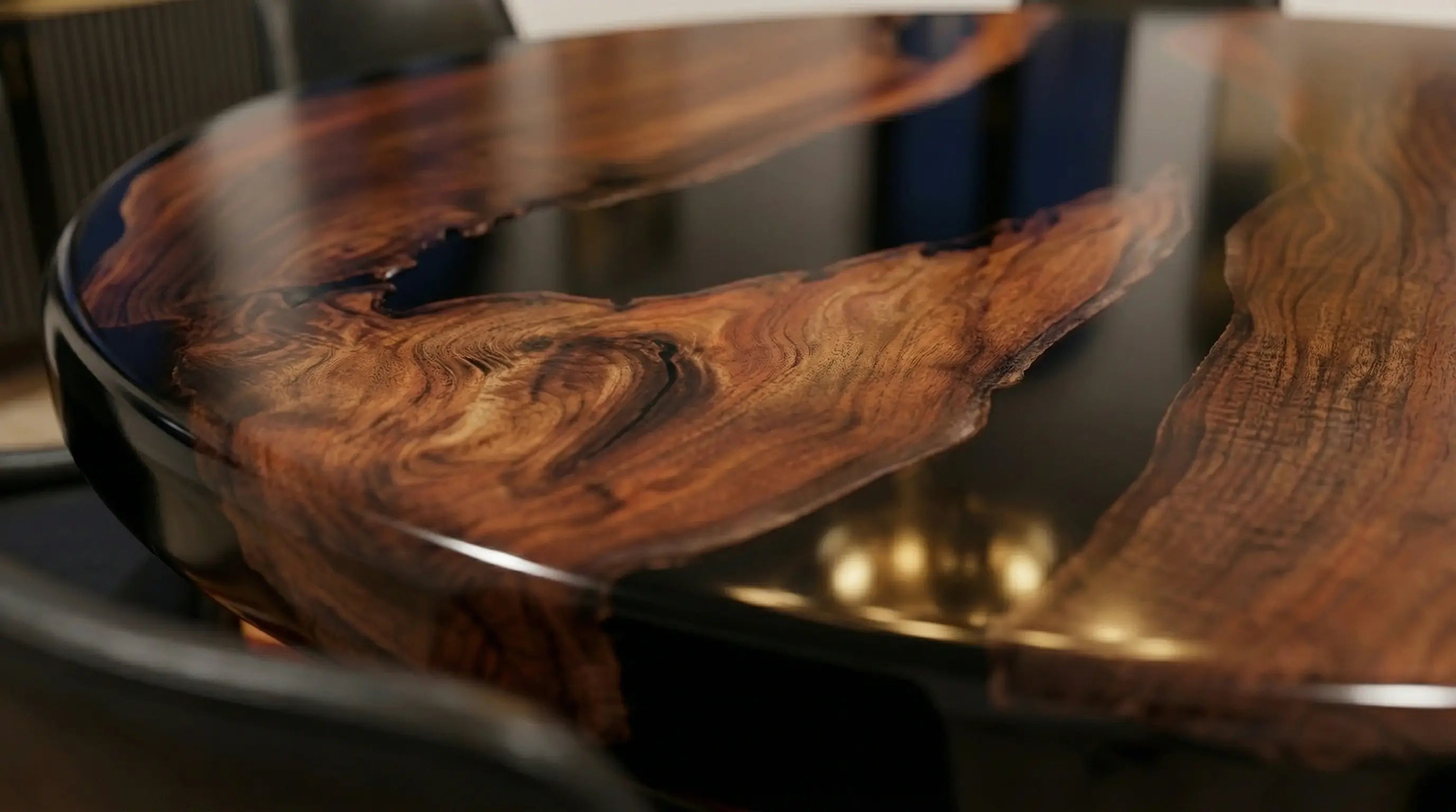 Custom Black Walnut Epoxy Resin Round Coffee Table Black Resin