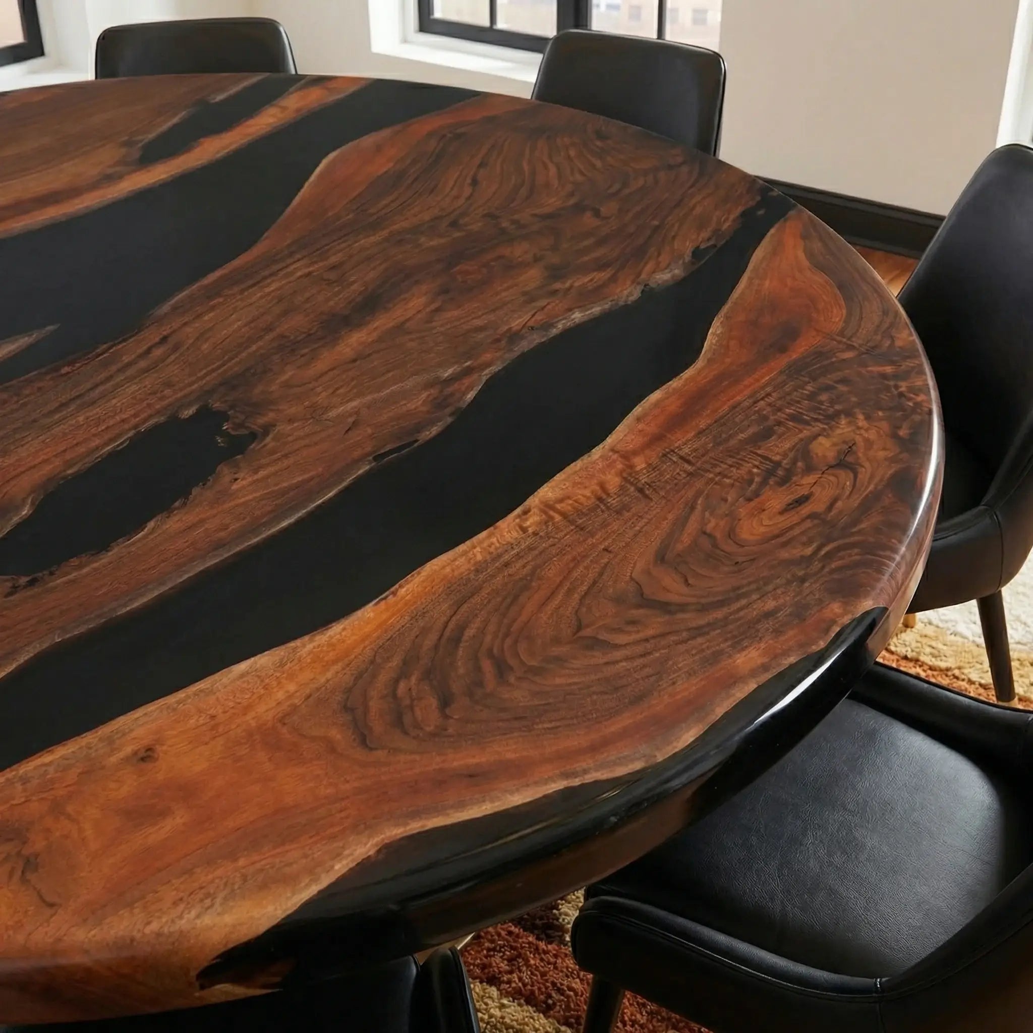 Custom Black Walnut Epoxy Resin Round Coffee Table Black Resin