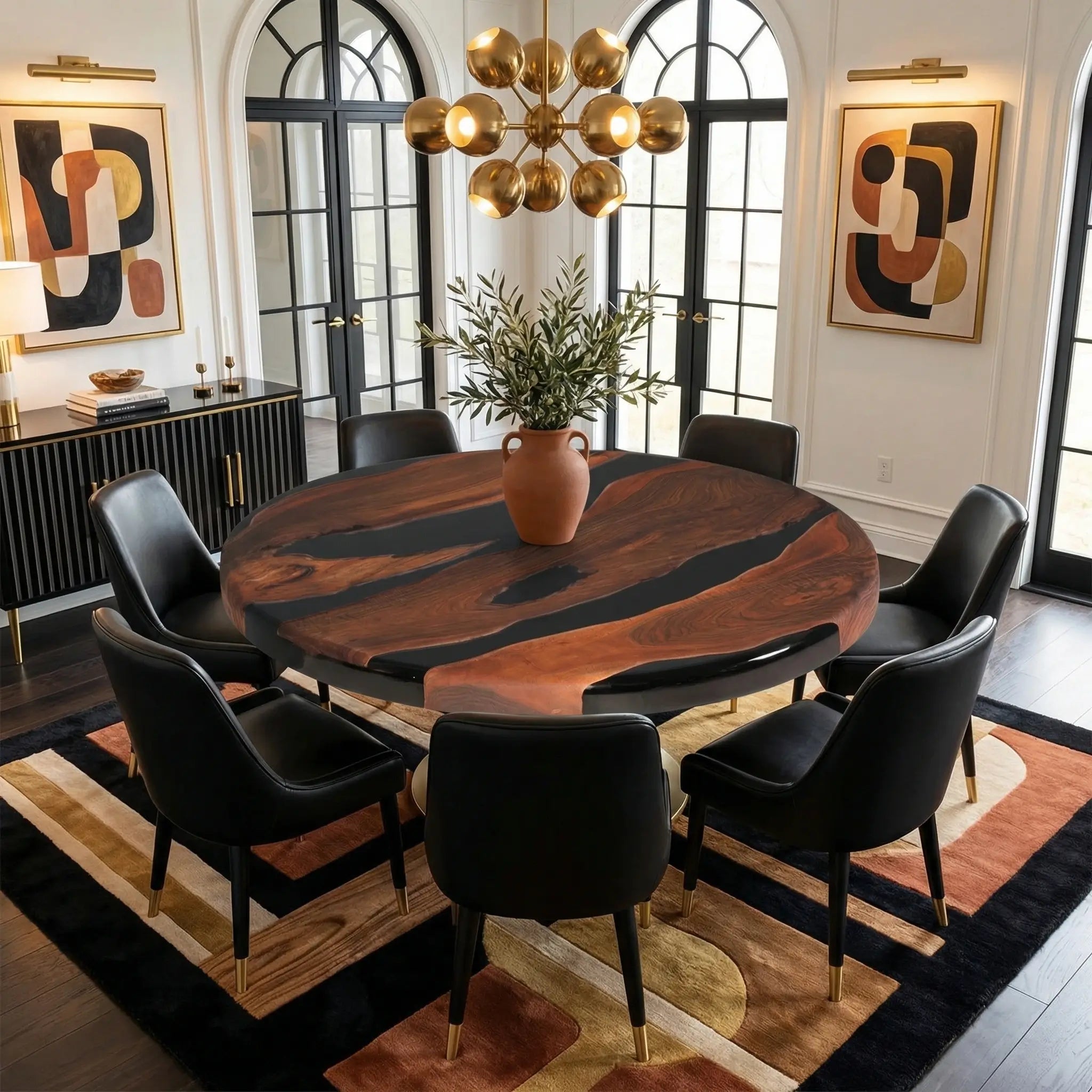 Custom Black Walnut Epoxy Resin Round Coffee Table Black Resin