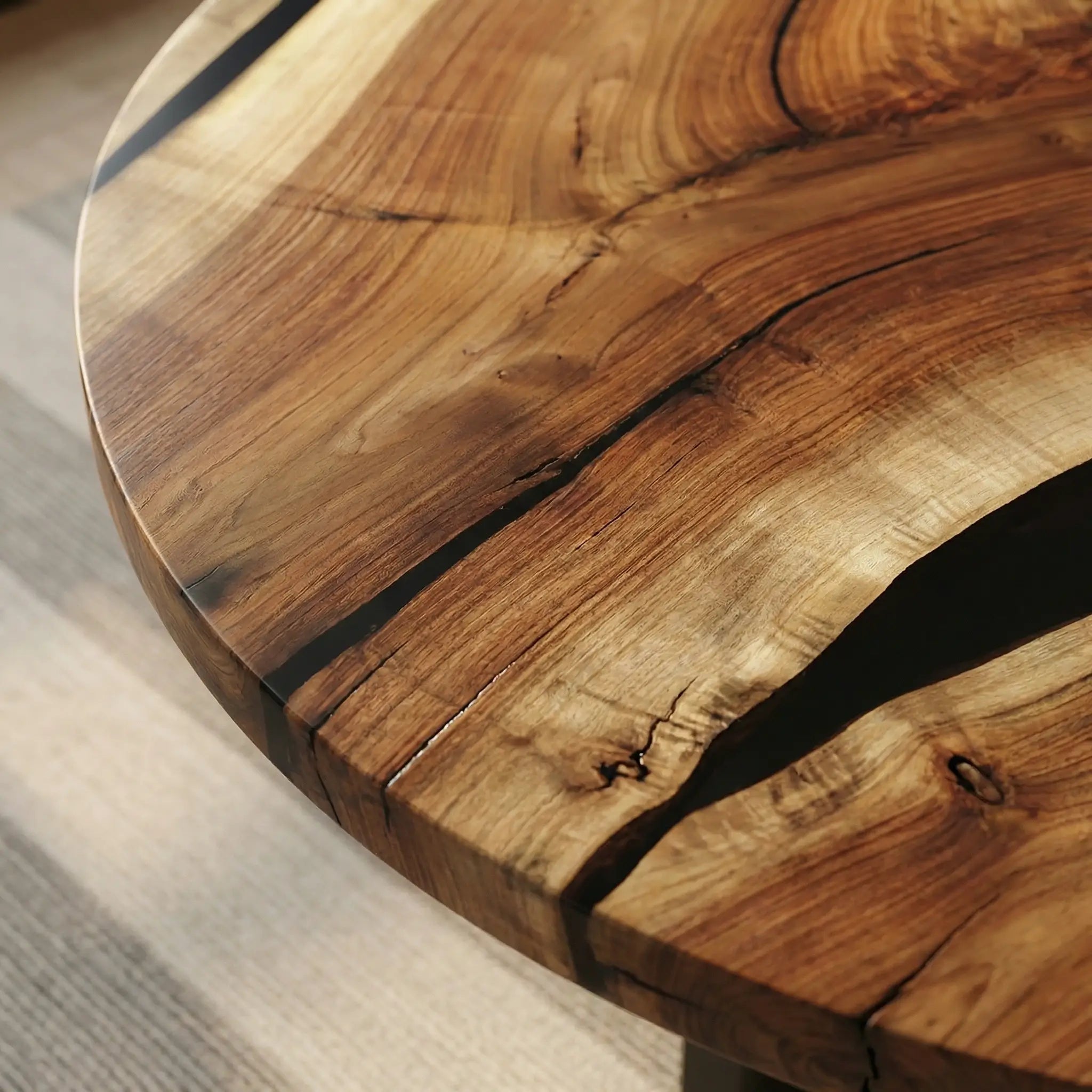 Custom Black Walnut Epoxy Resin Round Coffee Table Black Resin