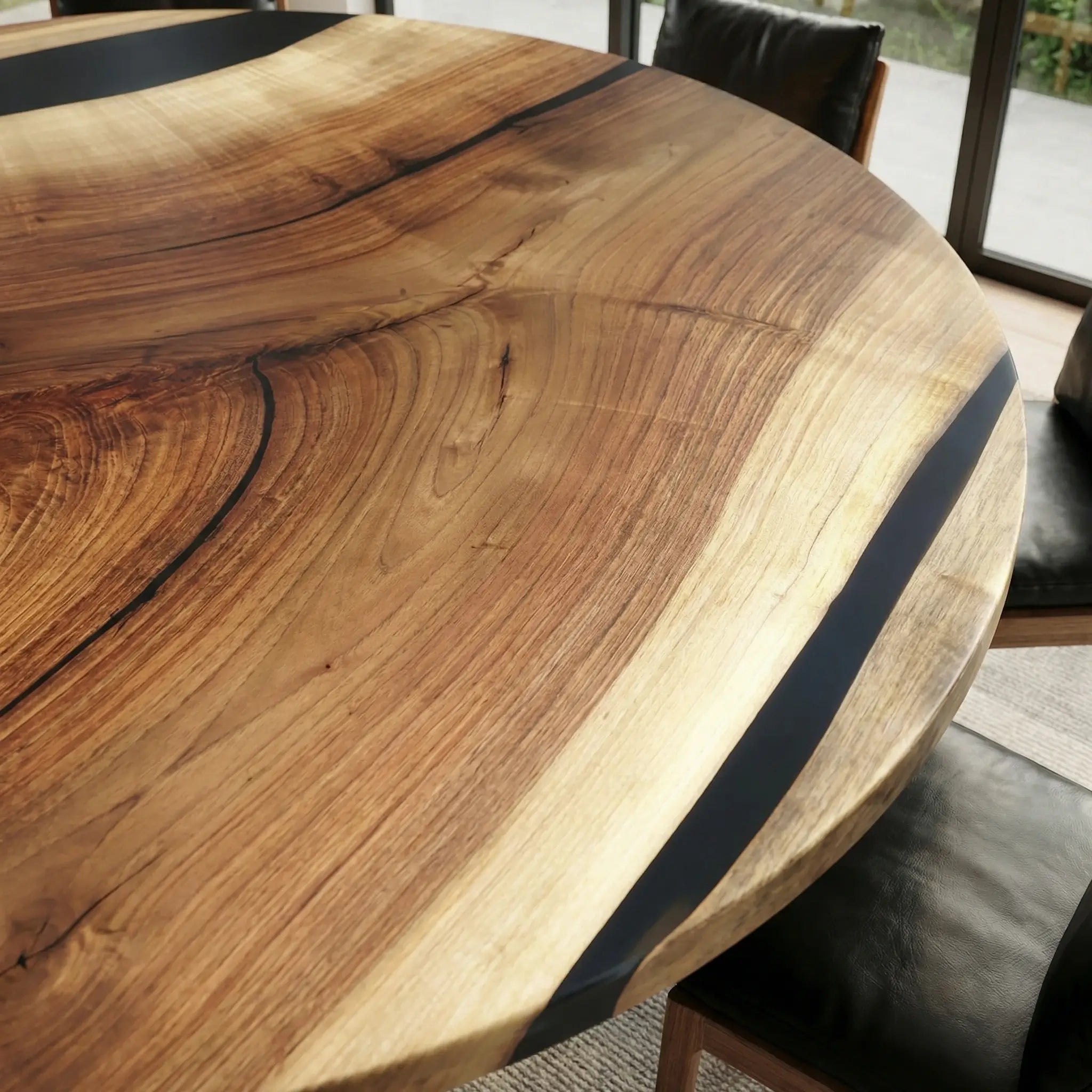 Custom Black Walnut Epoxy Resin Round Coffee Table Black Resin