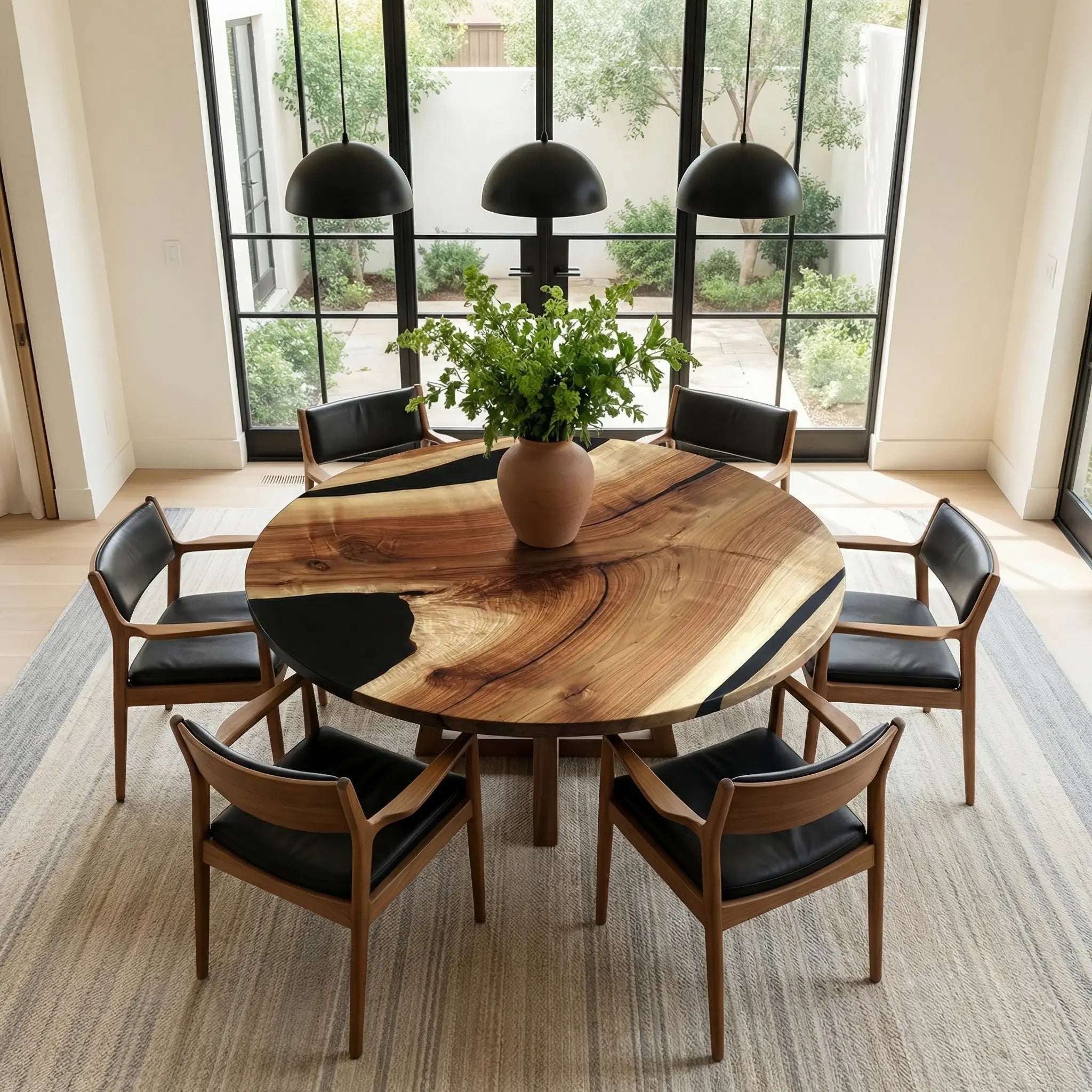 Custom Black Walnut Epoxy Resin Round Coffee Table Black Resin