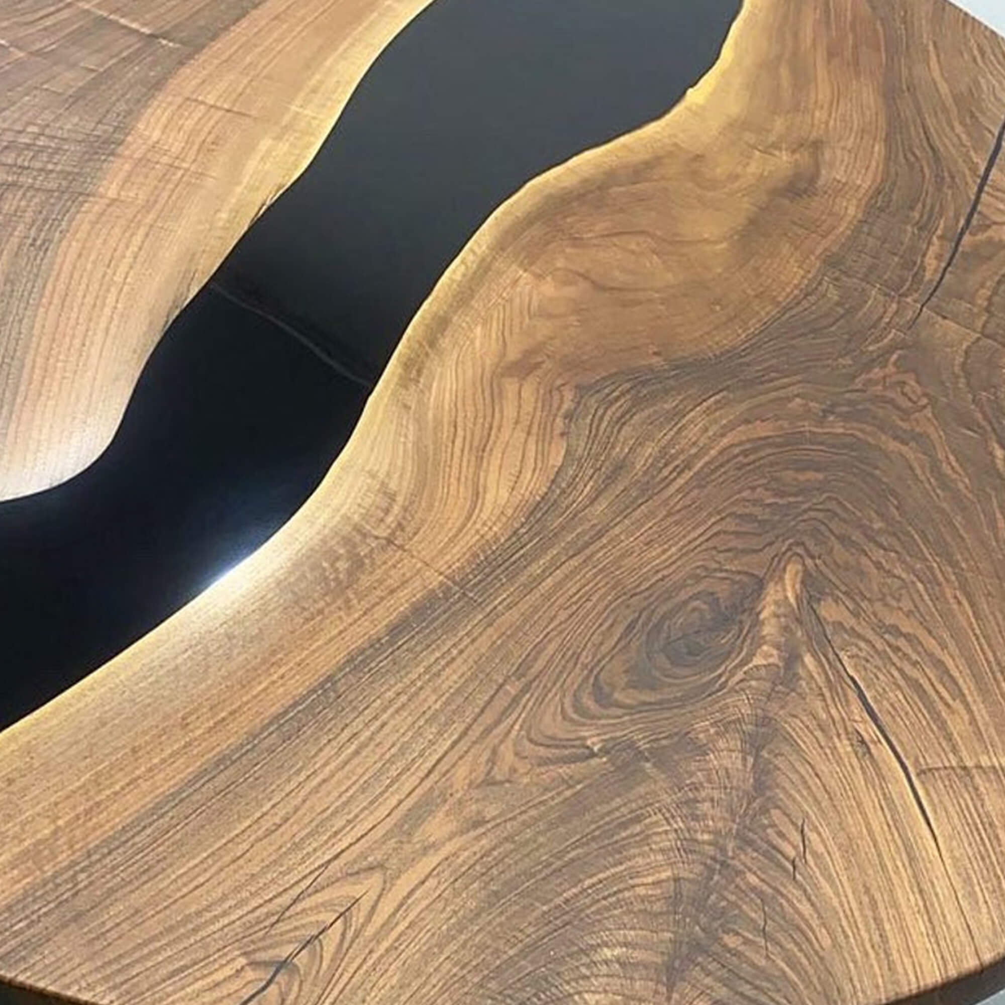 Custom Black Walnut Epoxy Resin Round Coffee Table Black Resin