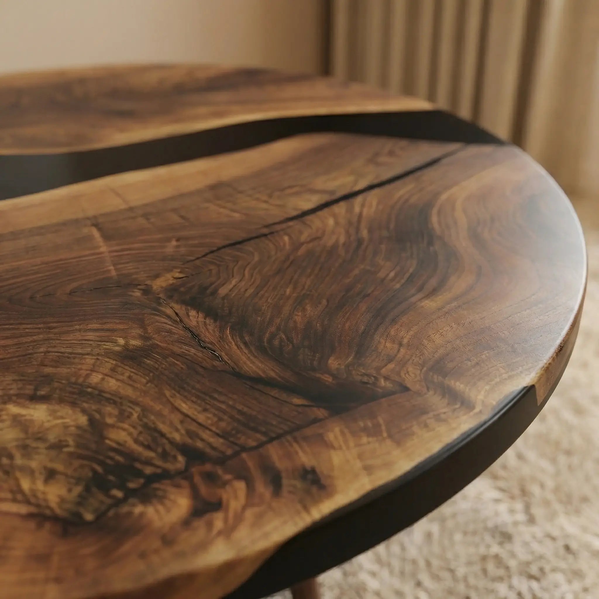 Custom Black Walnut Epoxy Resin Round Coffee Table Black Resin