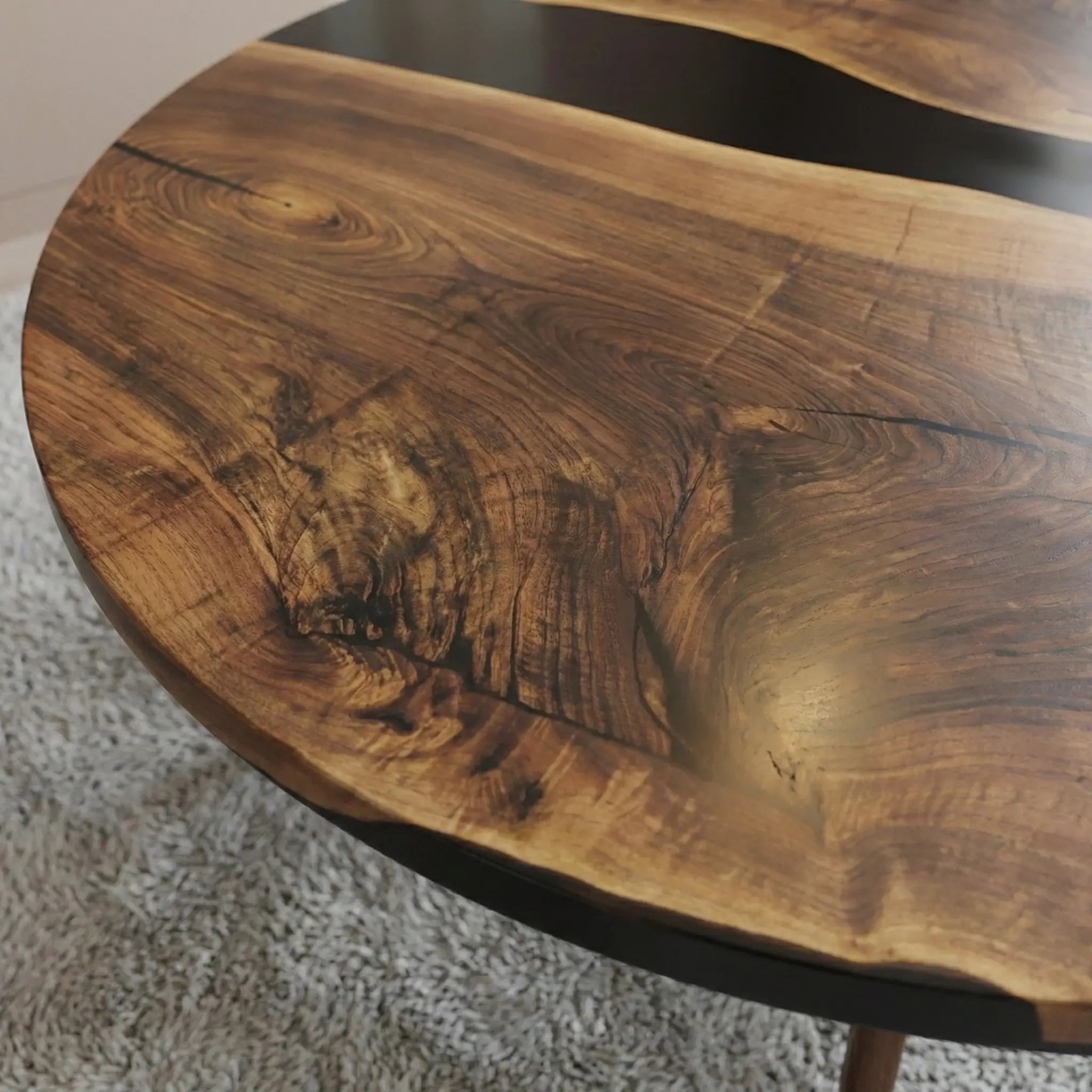 Custom Black Walnut Epoxy Resin Round Coffee Table Black Resin