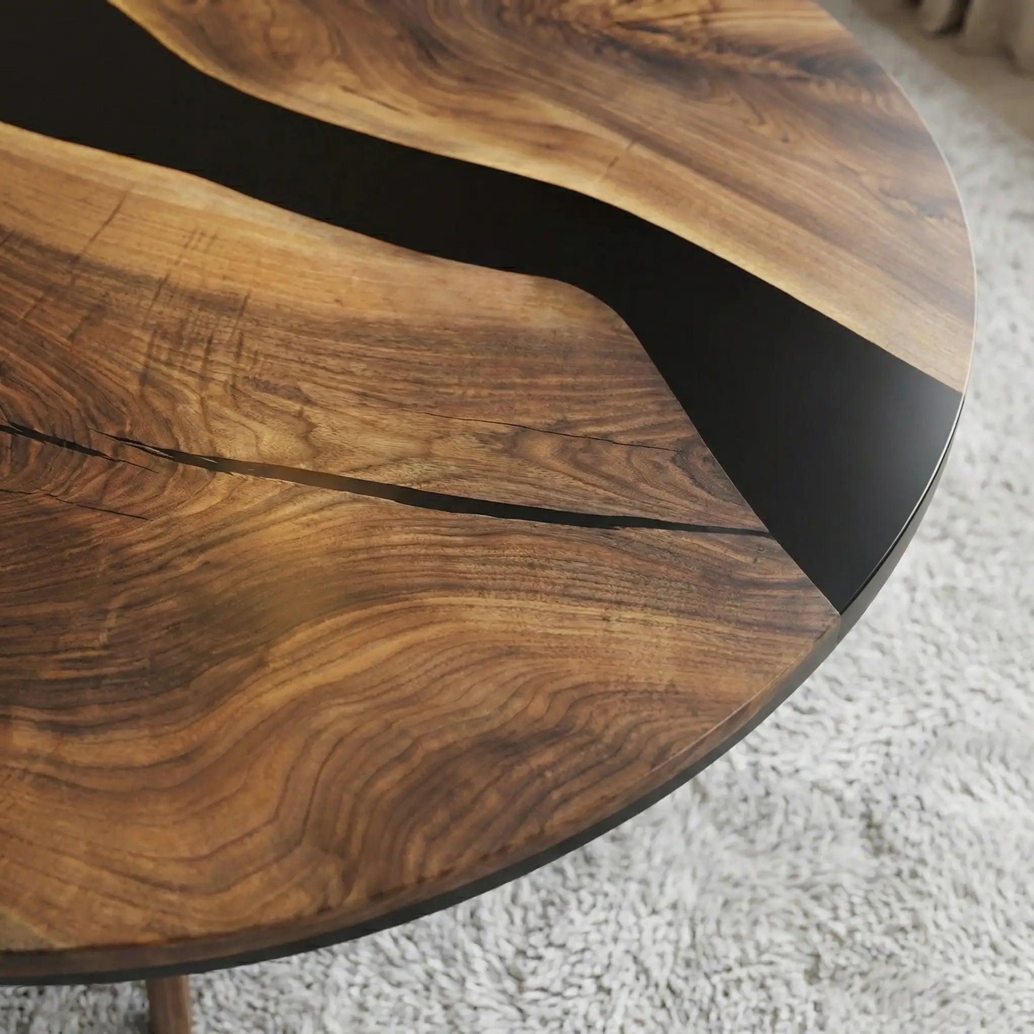 Custom Black Walnut Epoxy Resin Round Coffee Table Black Resin