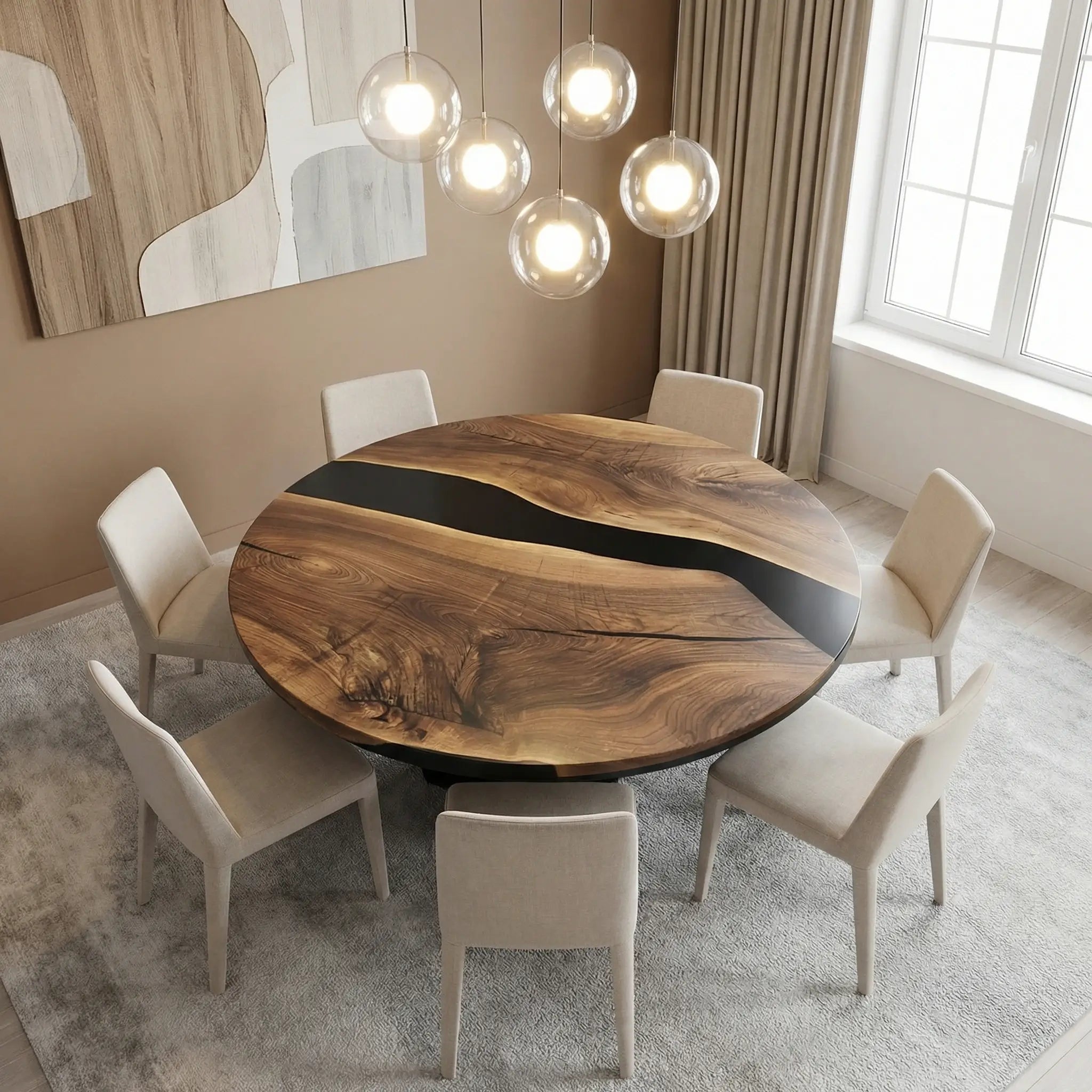 Custom Black Walnut Epoxy Resin Round Coffee Table Black Resin