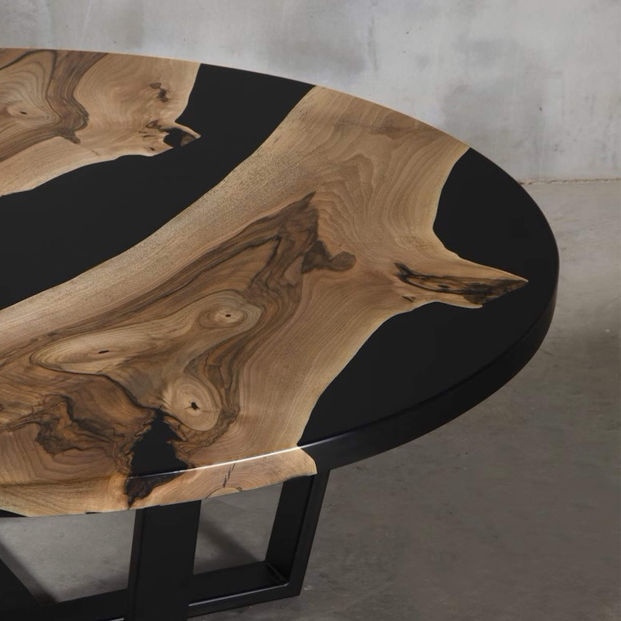 Custom Black Walnut Epoxy Resin Round Coffee Table Black Resin
