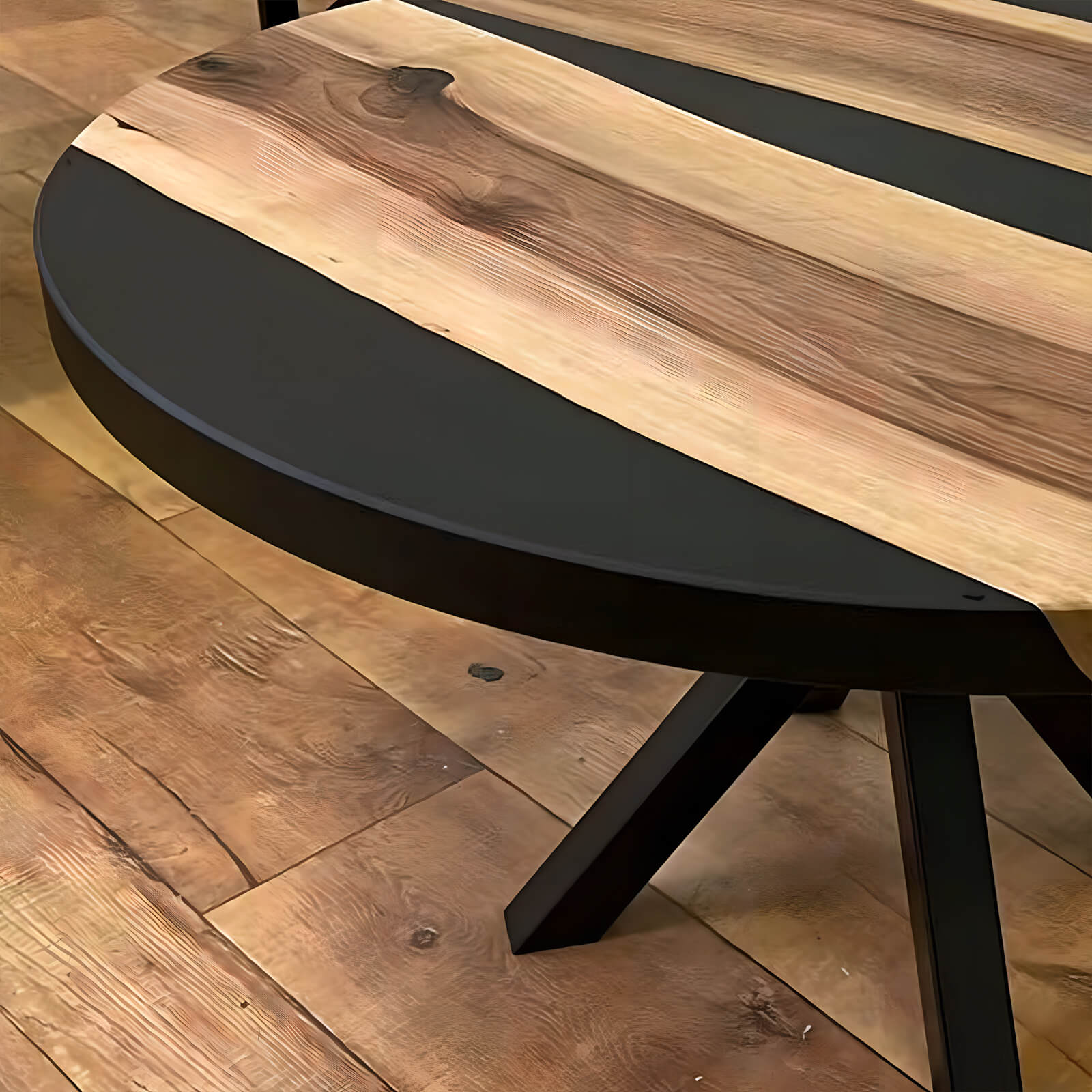 Custom Black Walnut Epoxy Resin Round Coffee Table Black Resin