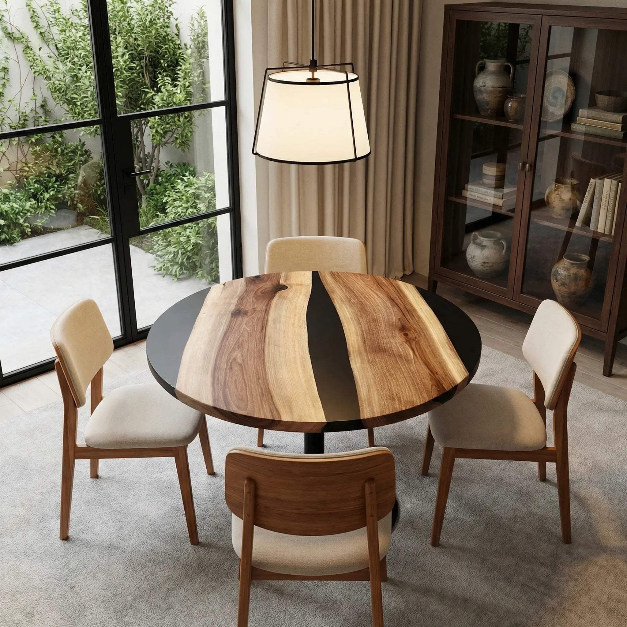 Custom Black Walnut Epoxy Resin Round Coffee Table Black Resin