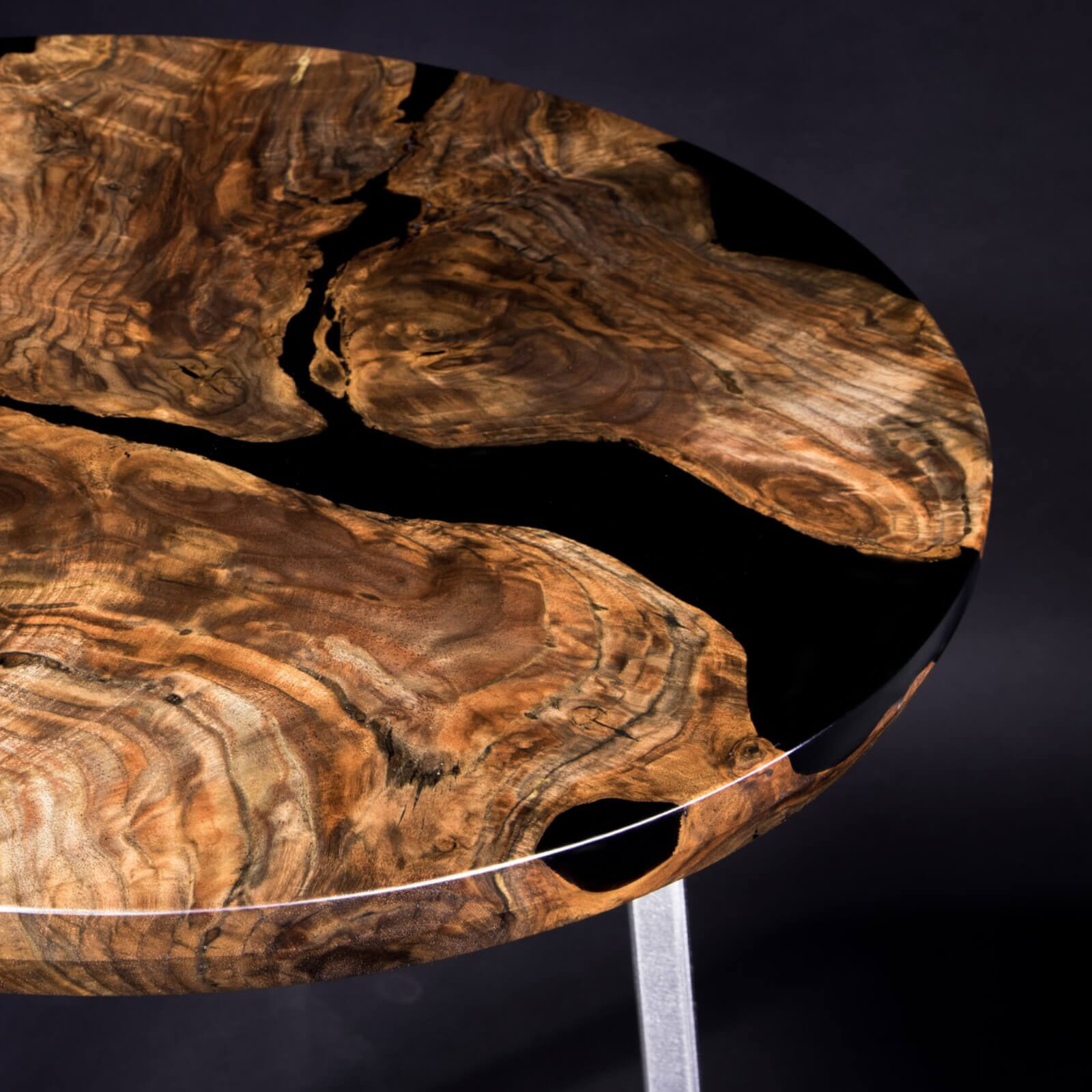 Custom Black Walnut Epoxy Resin Round Coffee Table Black Resin