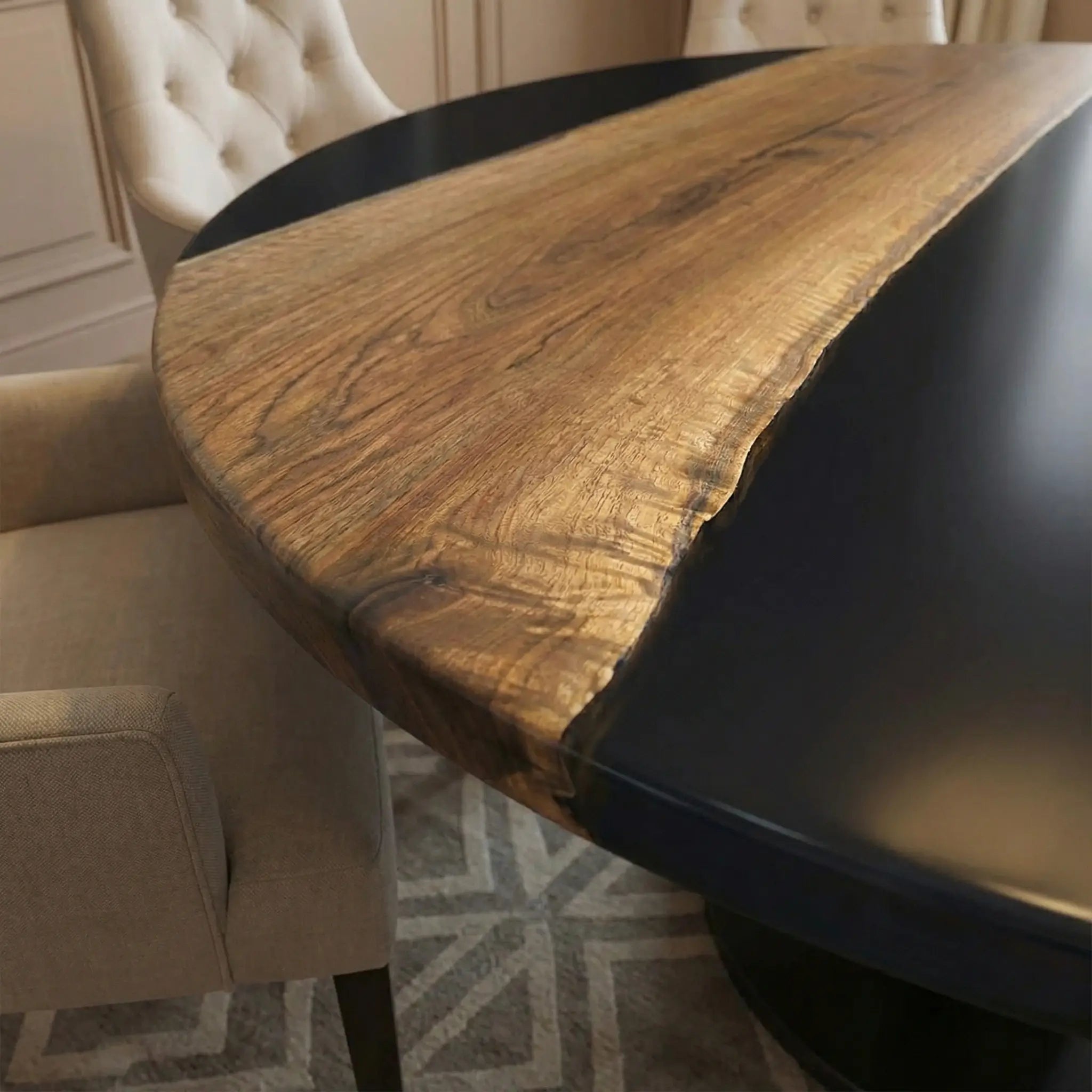 Custom Black Walnut Epoxy Resin Round Coffee Table Black Resin