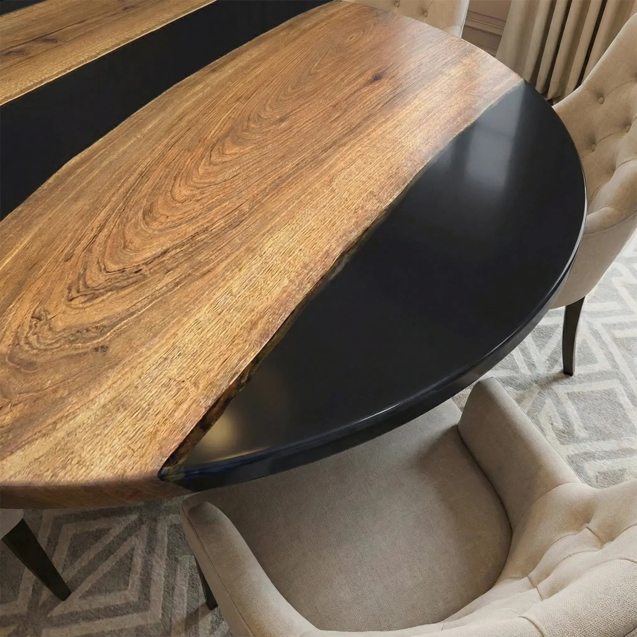 Custom Black Walnut Epoxy Resin Round Coffee Table Black Resin