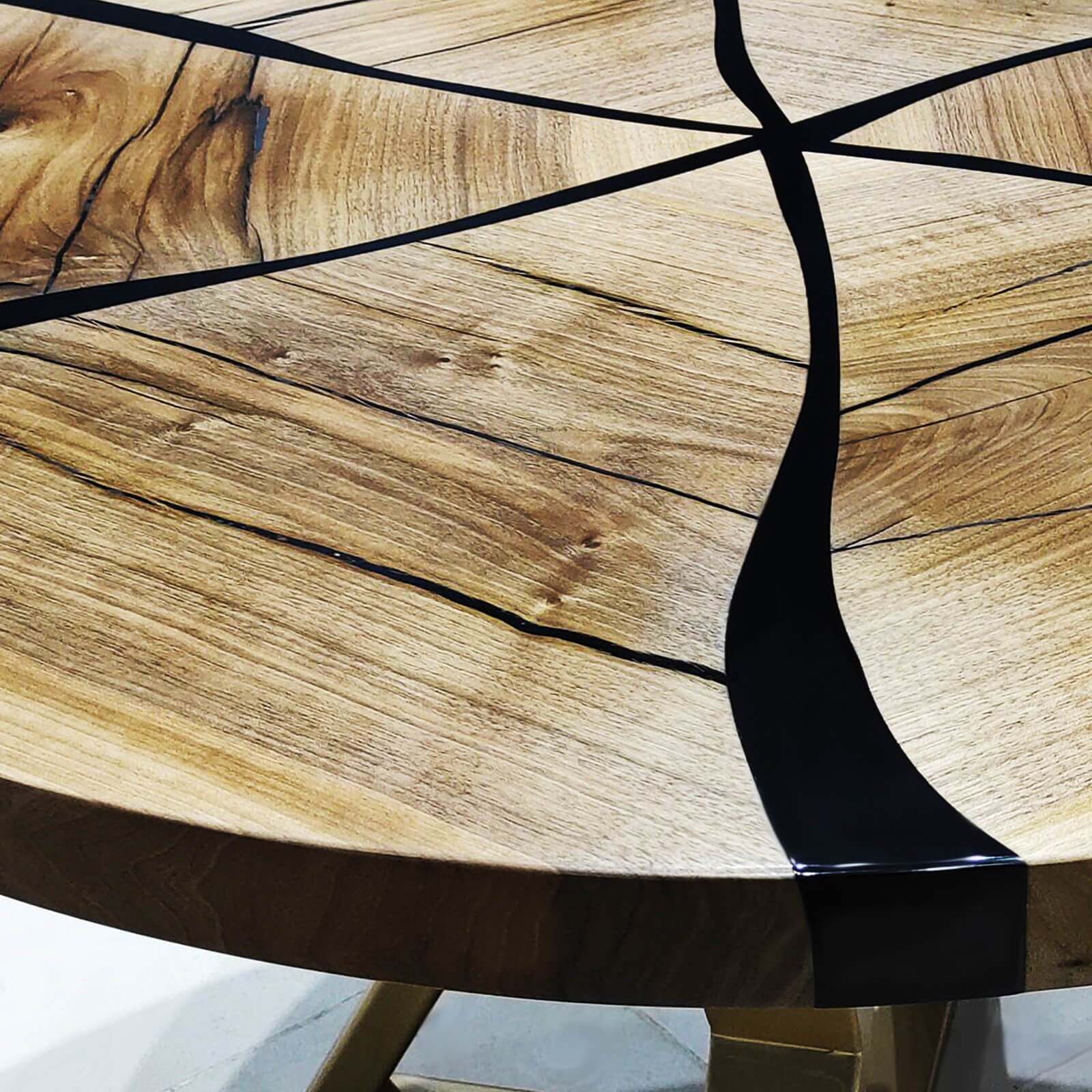 Custom Black Walnut Epoxy Resin Round Coffee Table Black Resin