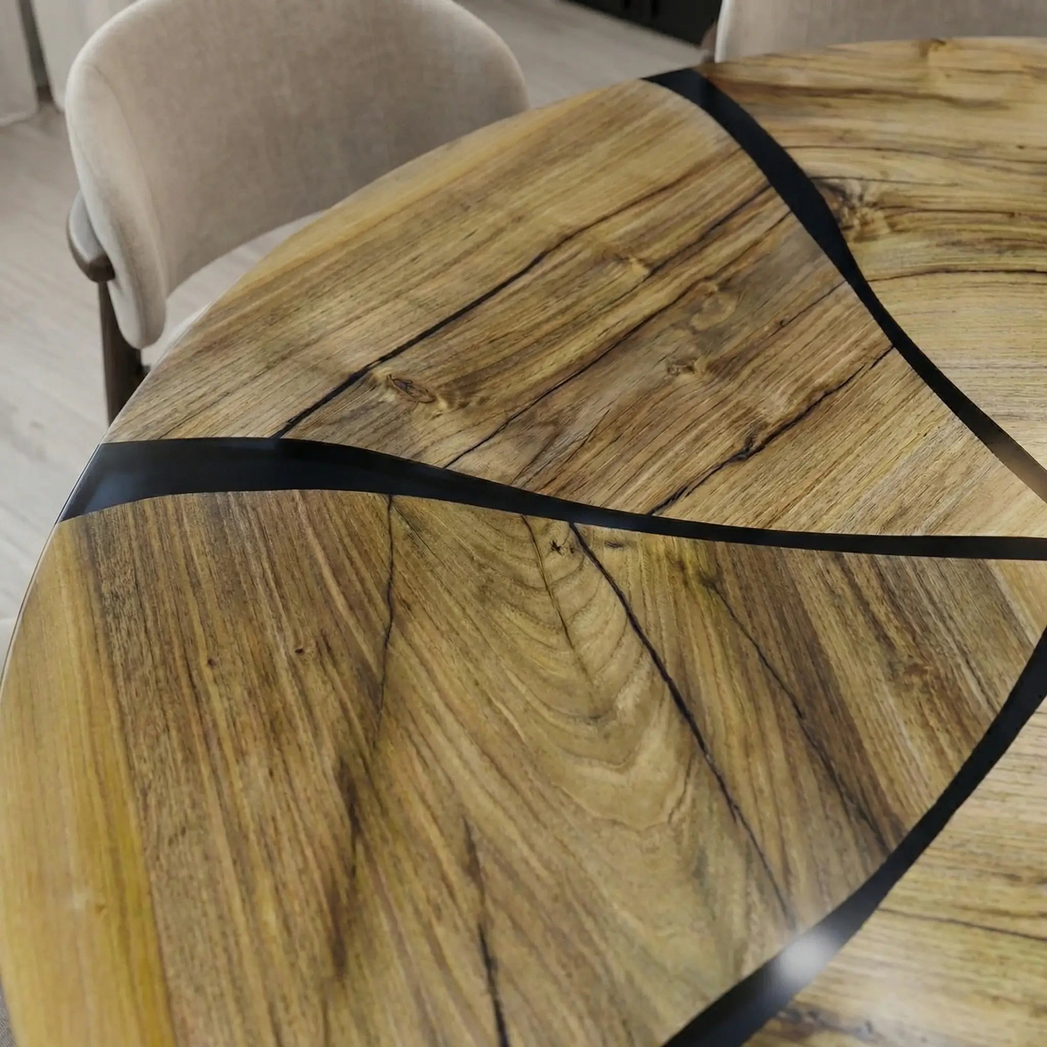 Custom Black Walnut Epoxy Resin Round Coffee Table Black Resin