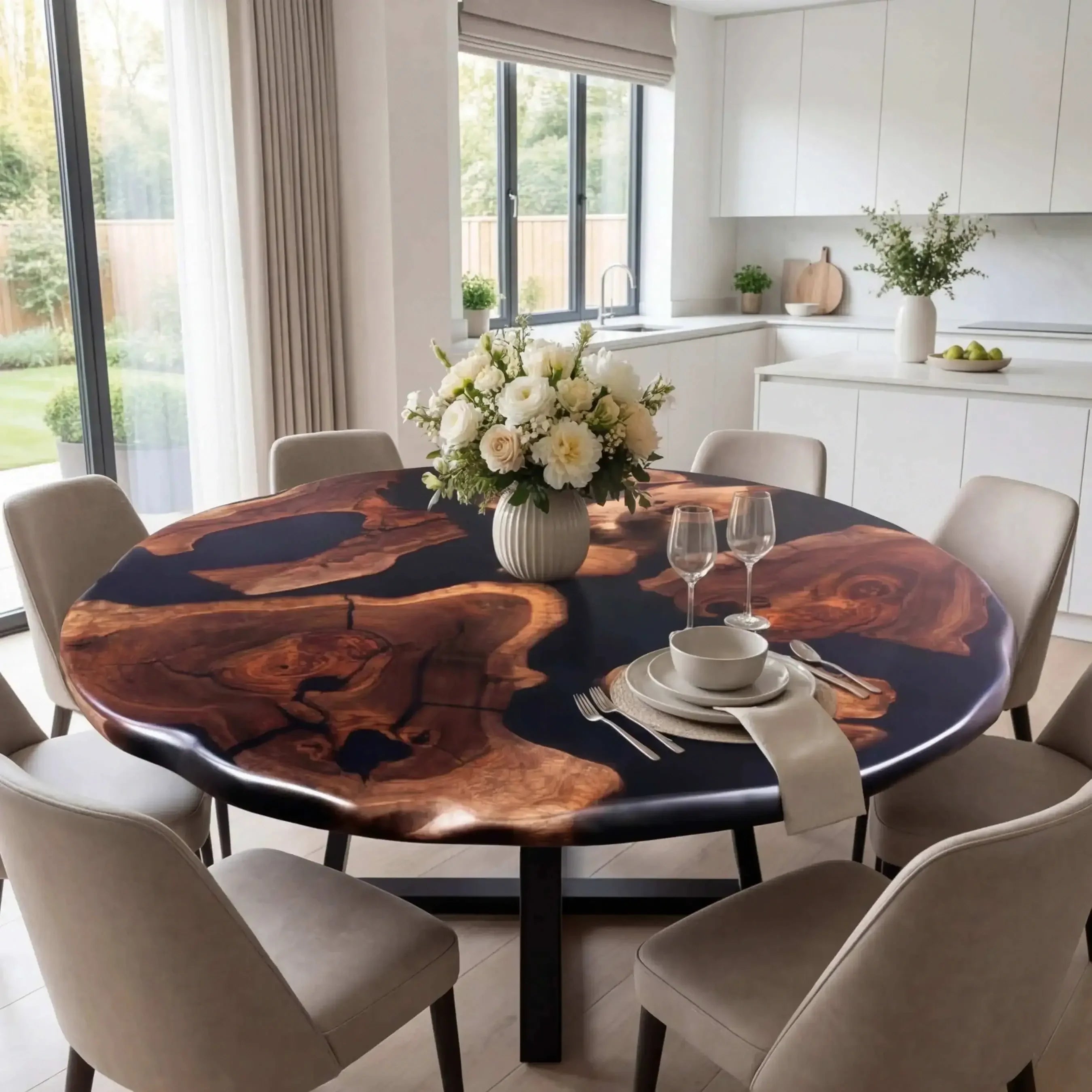 Custom Black Walnut Epoxy Resin Round Coffee Table Black Resin