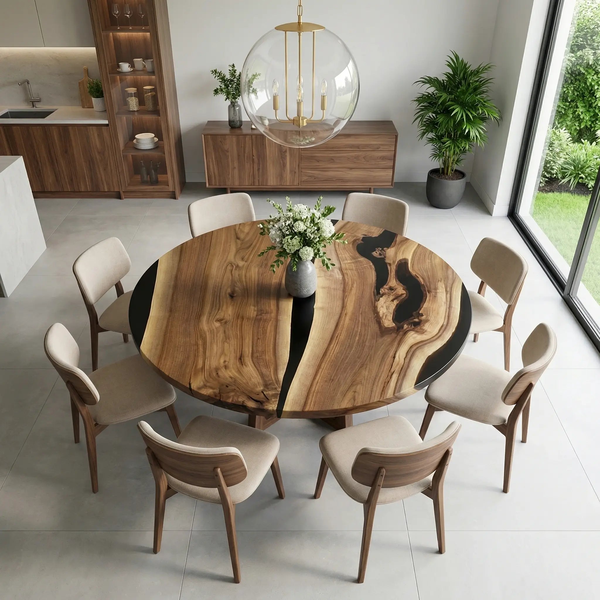 Custom Black Walnut Epoxy Resin Round Coffee Table Black Resin