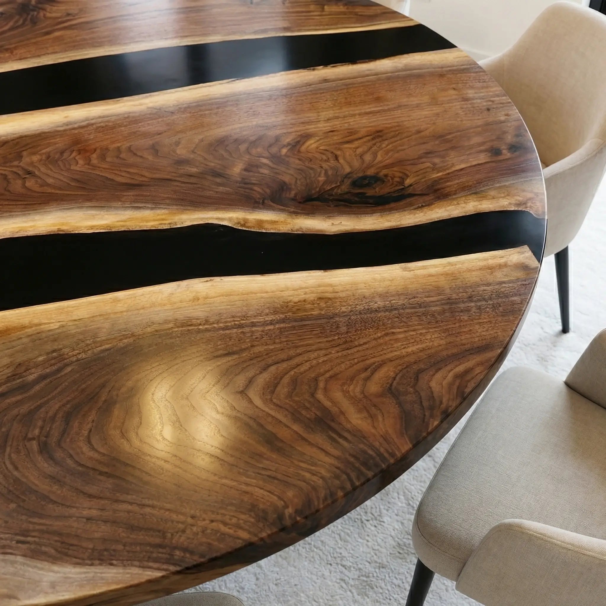 Custom Black Walnut Epoxy Resin Round Coffee Table Black Resin