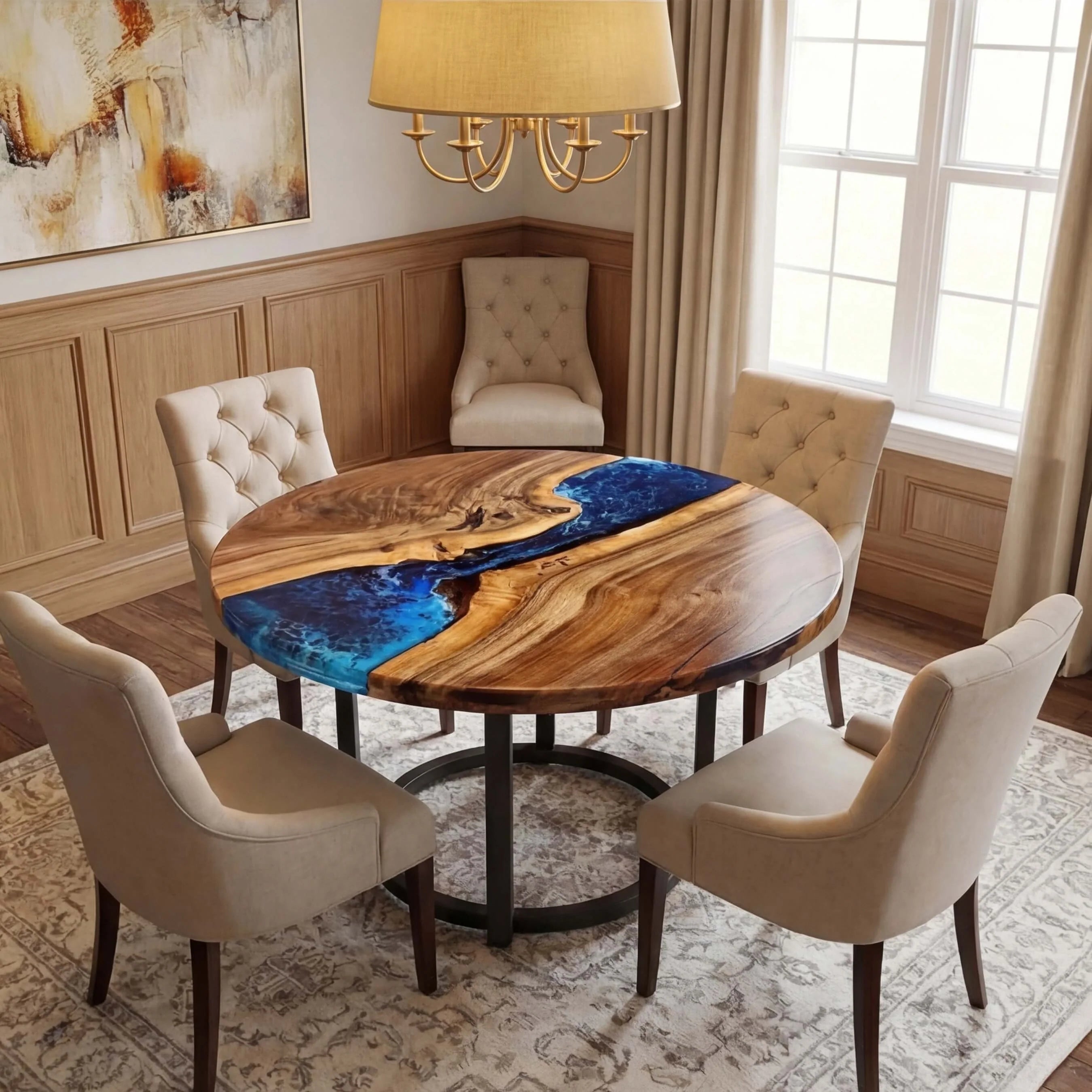 Custom Black Walnut Epoxy Resin Round Coffee Table Blue Resin