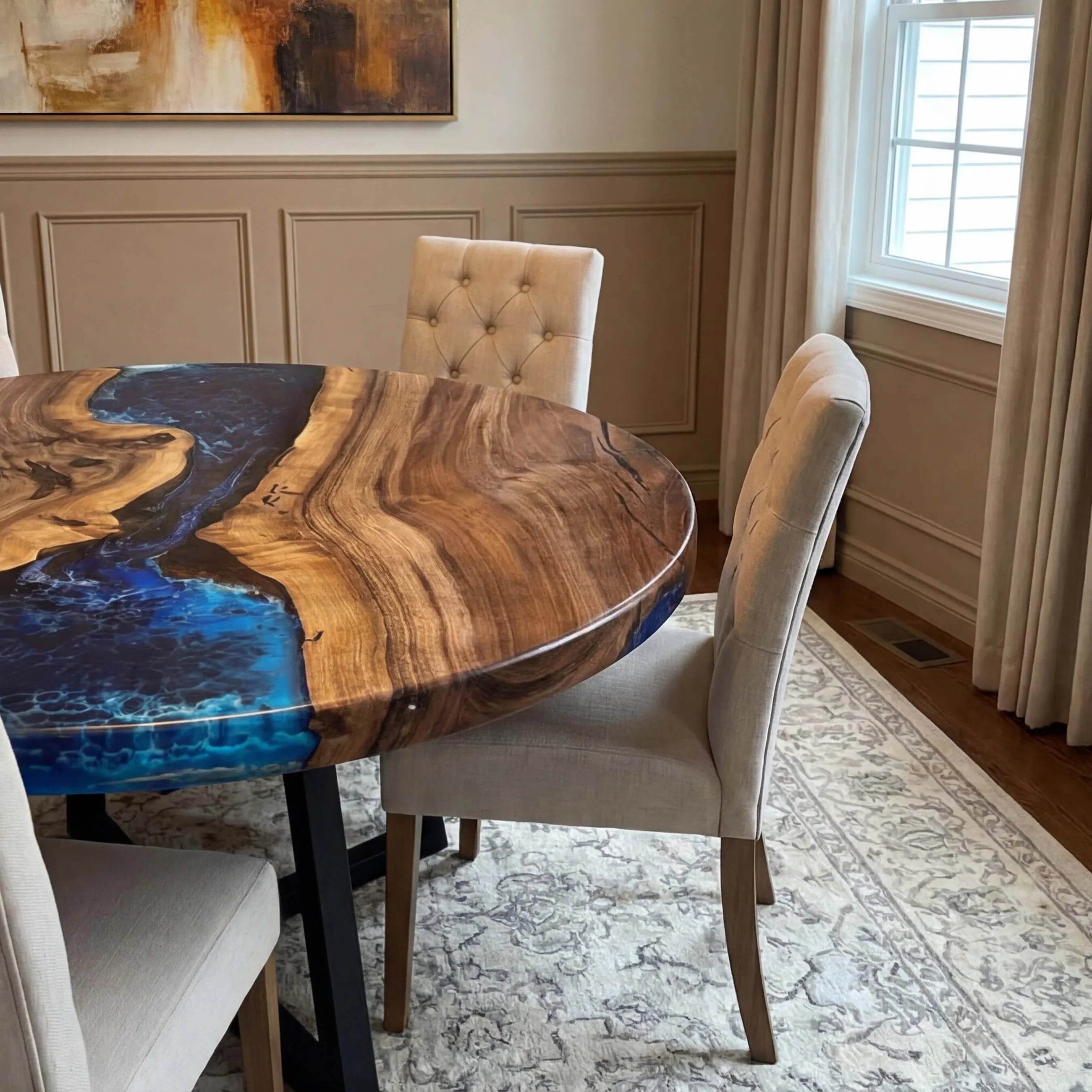 Custom Black Walnut Epoxy Resin Round Coffee Table Blue Resin