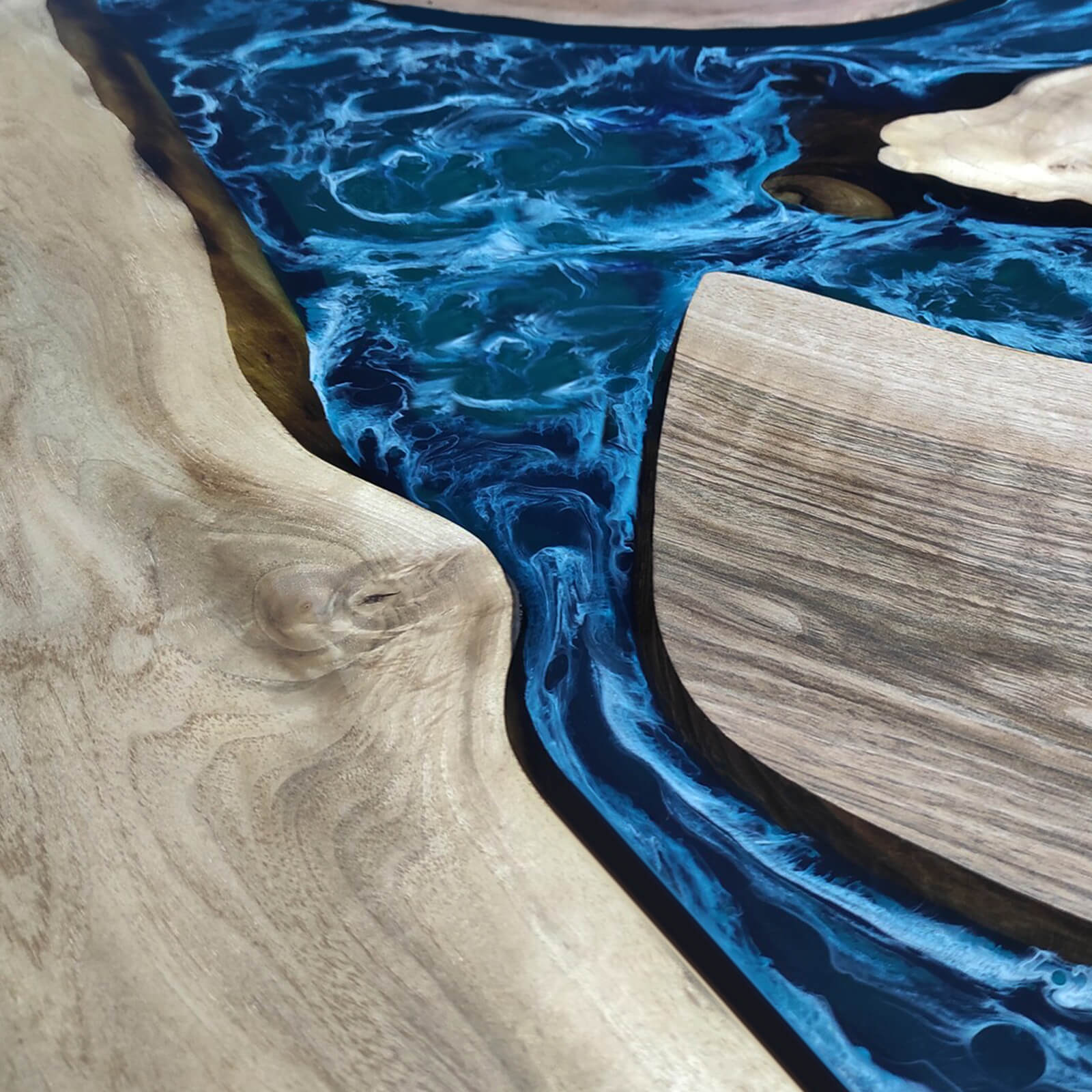 Custom Black Walnut Epoxy Resin Round Coffee Table Blue Resin