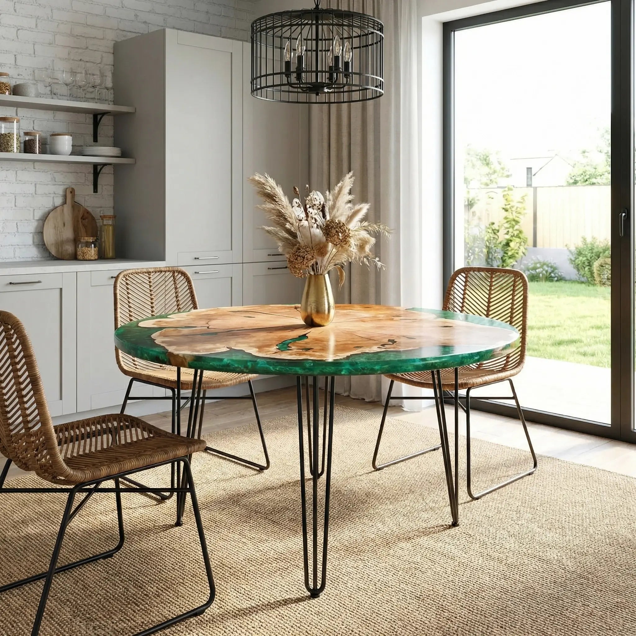 Custom Black Walnut Epoxy Resin Round Coffee Table Green Resin