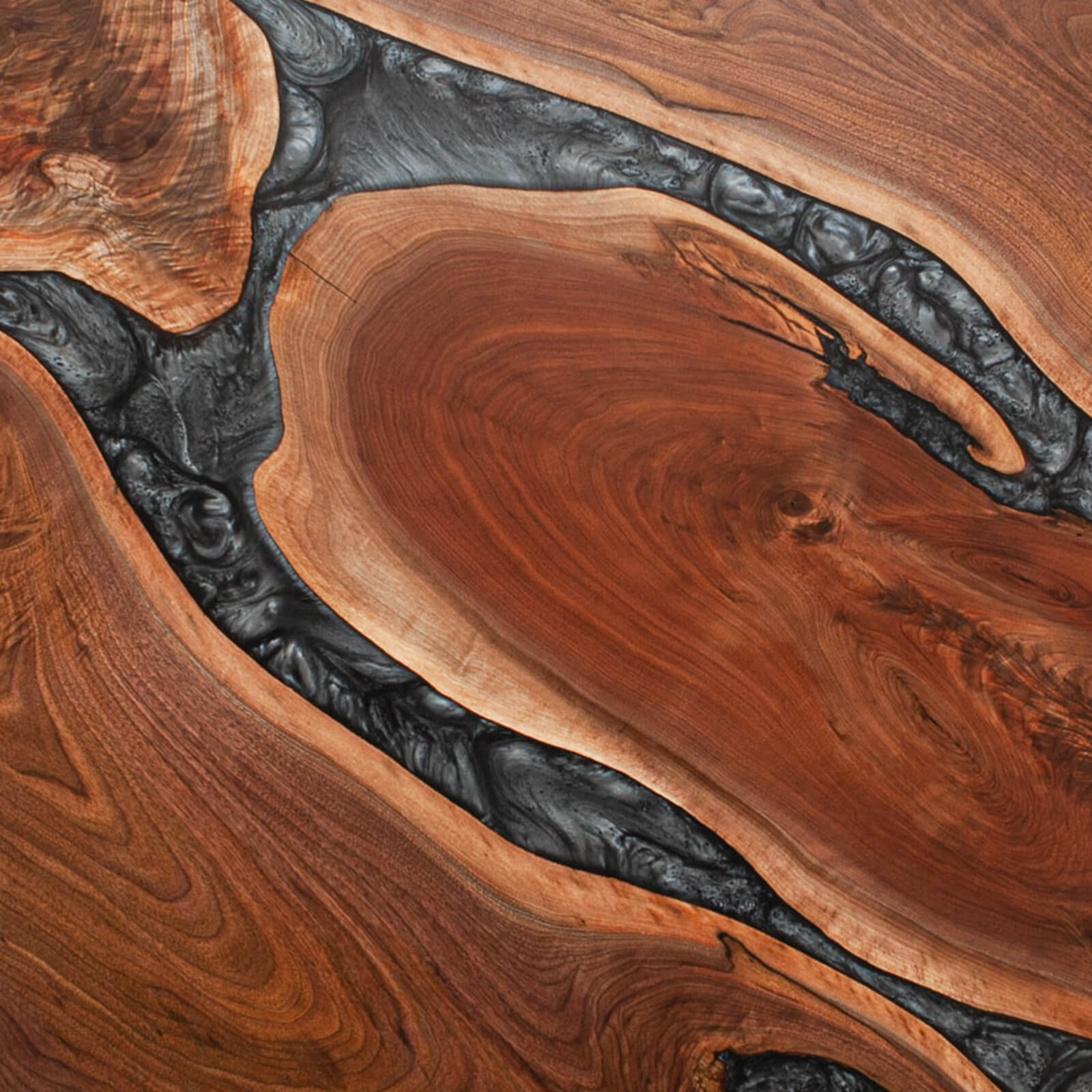 Custom Black Walnut Epoxy Resin Round Coffee Table Grey Resin