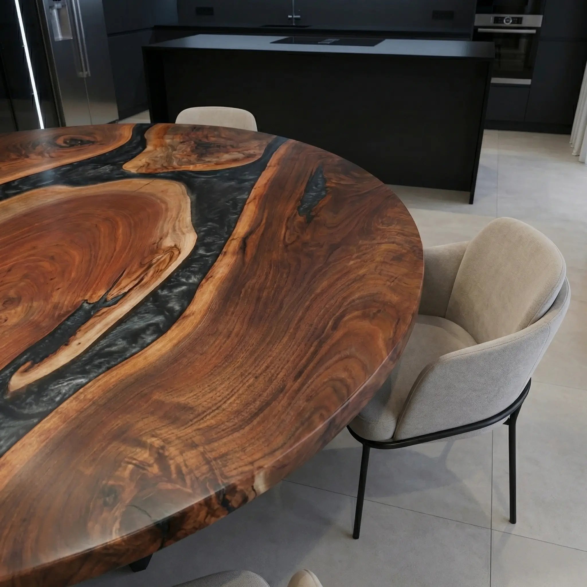 Custom Black Walnut Epoxy Resin Round Coffee Table Grey Resin
