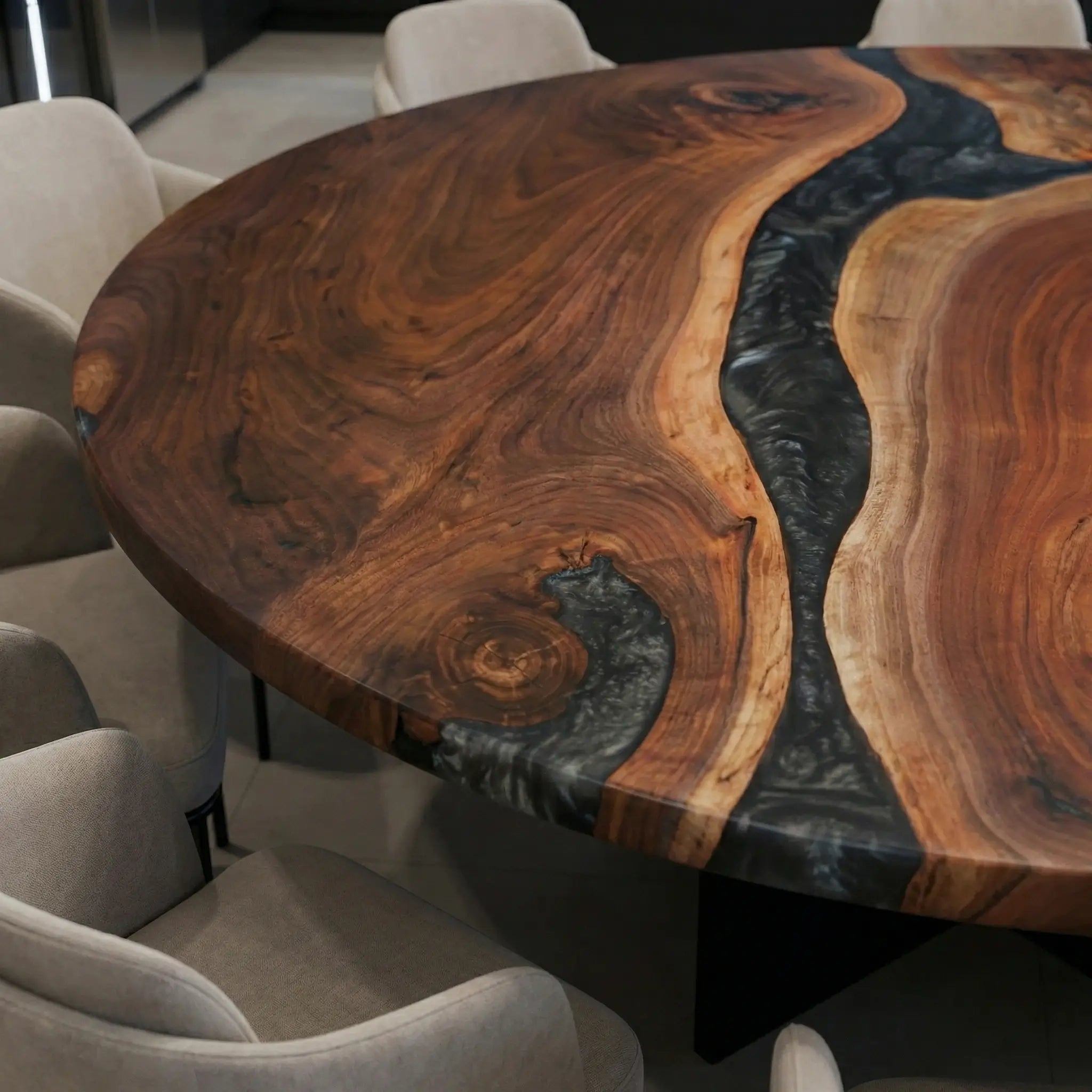 Custom Black Walnut Epoxy Resin Round Coffee Table Grey Resin