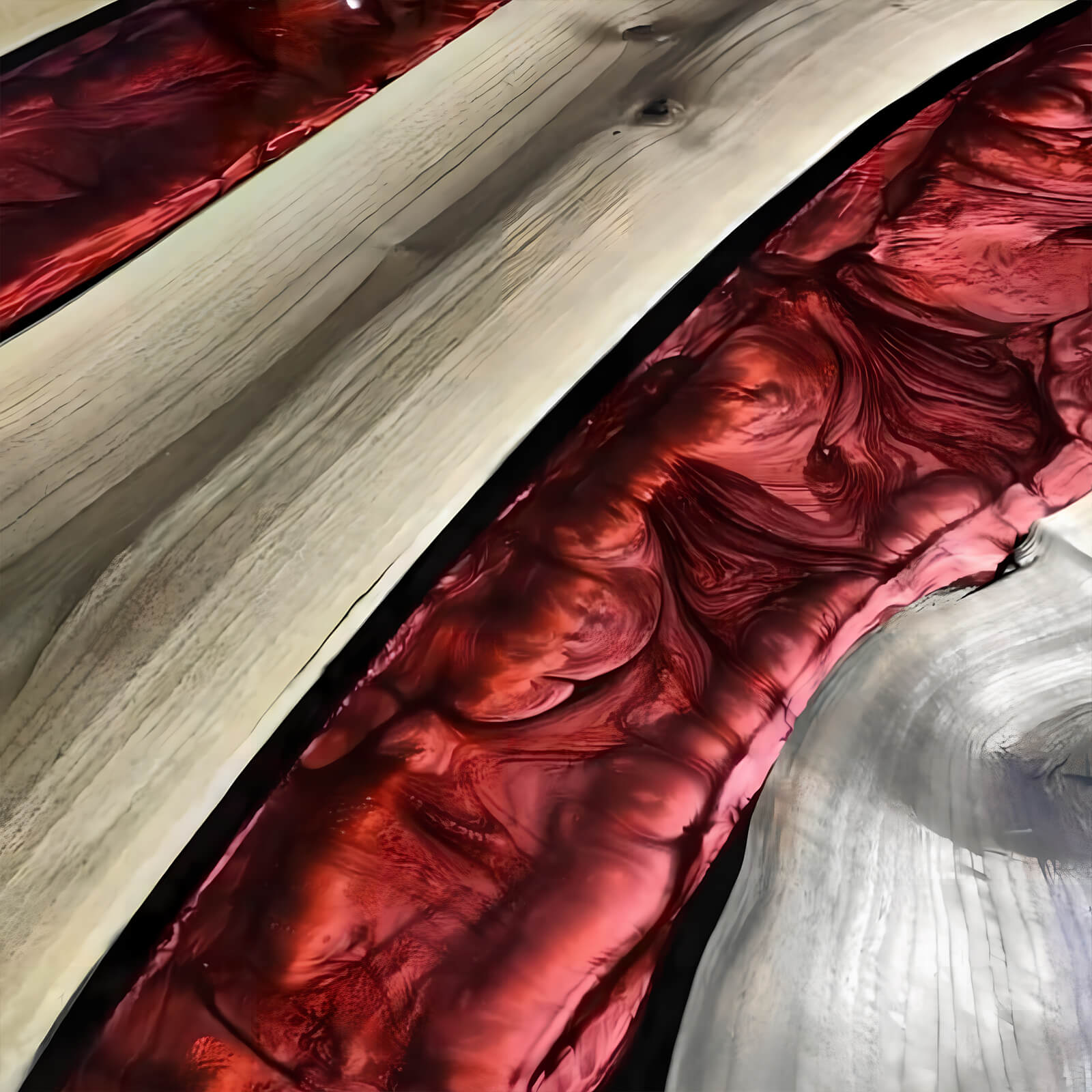 Custom Black Walnut Epoxy Resin Round Coffee Table Red Resin