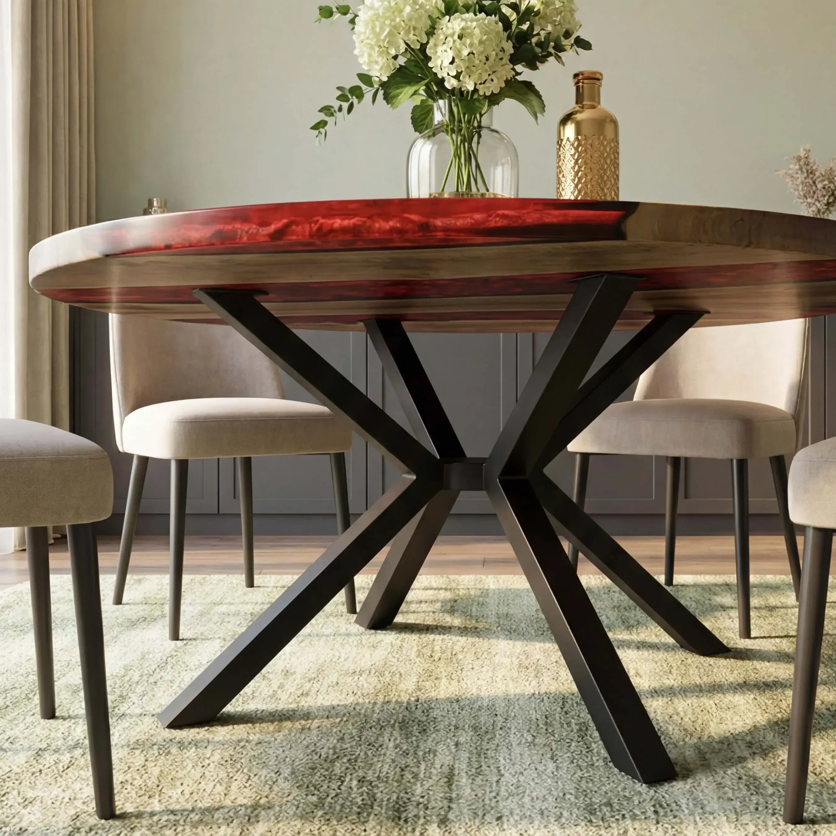 Custom Black Walnut Epoxy Resin Round Coffee Table Red Resin
