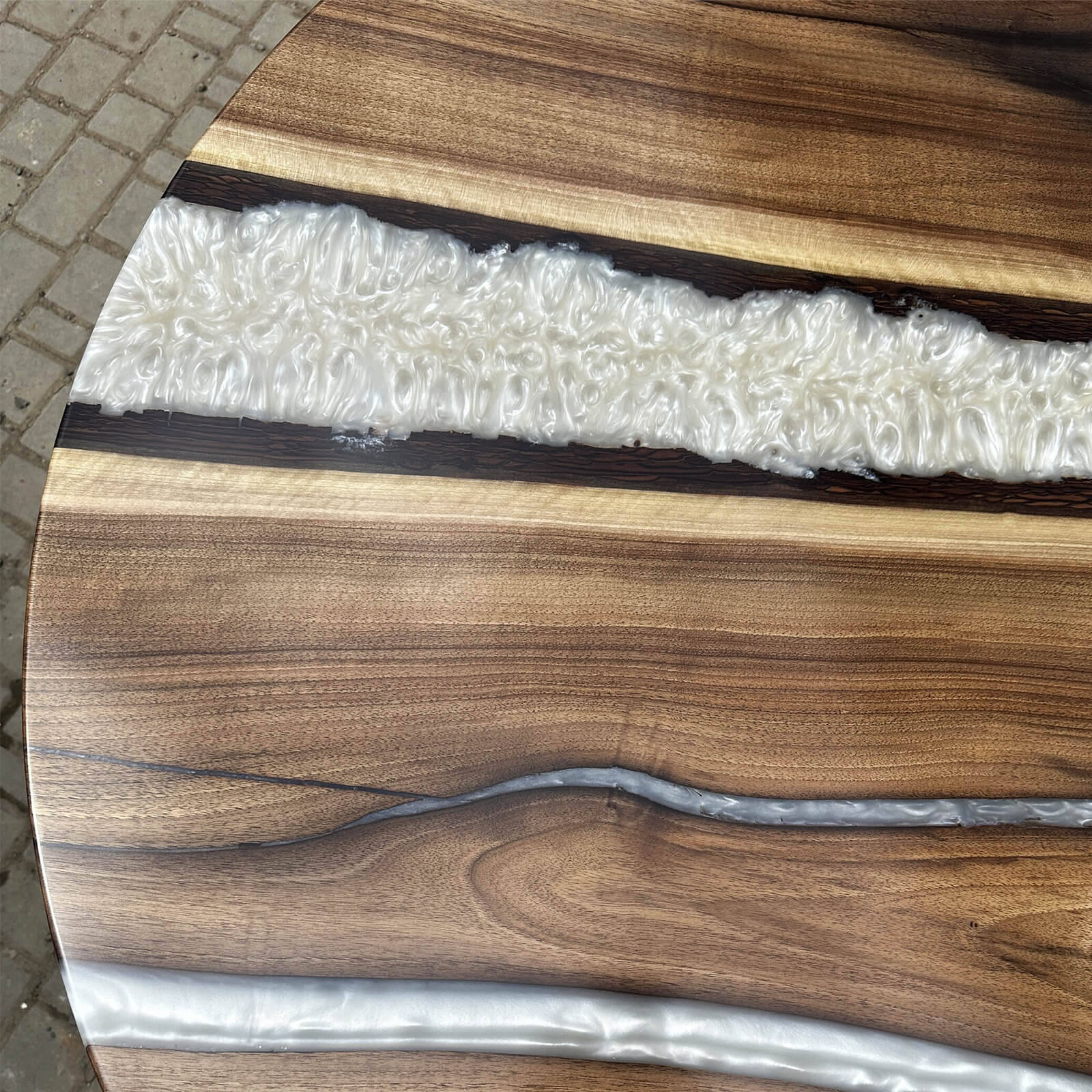 Custom Black Walnut Epoxy Resin Round Coffee Table White Resin