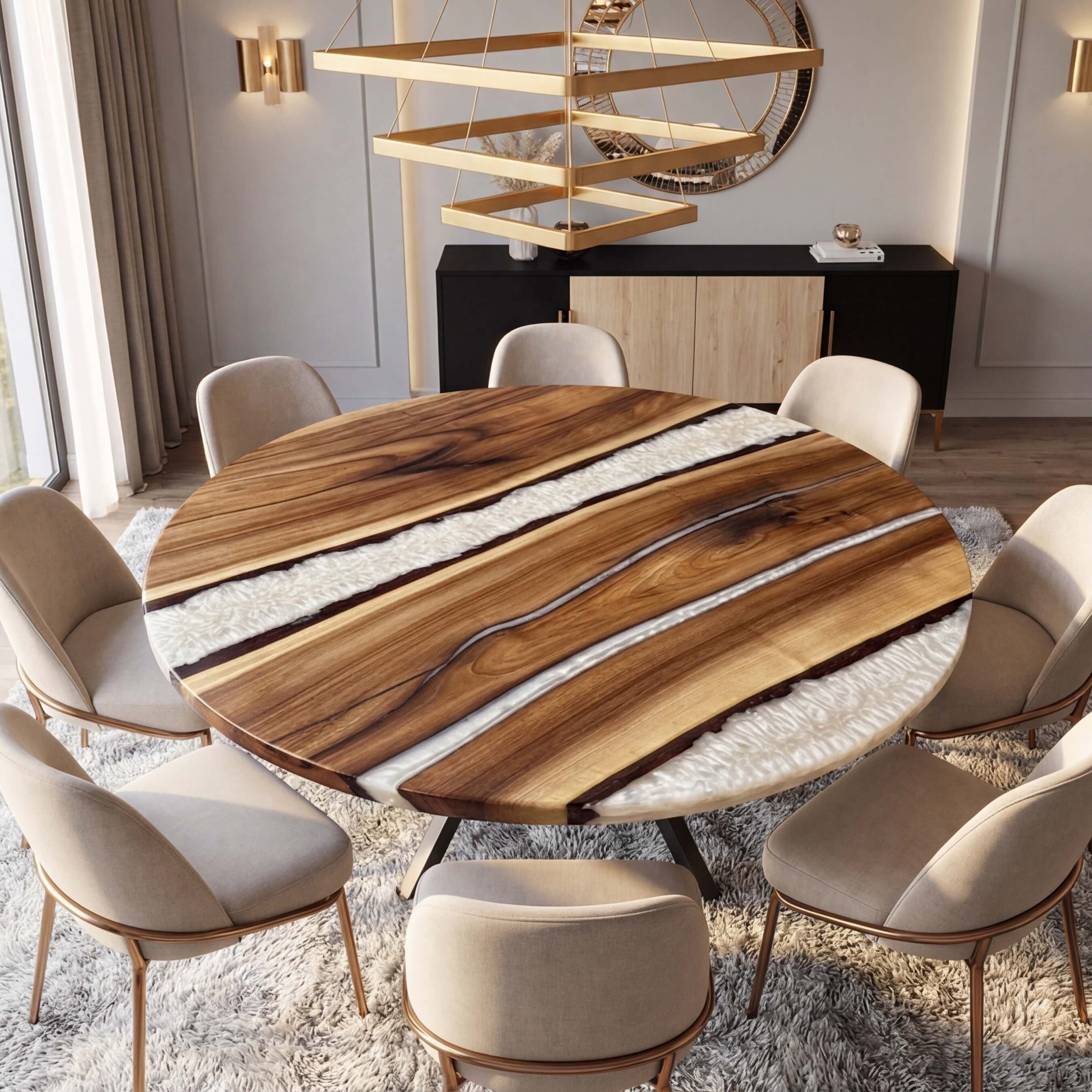 Custom Black Walnut Epoxy Resin Round Coffee Table White Resin