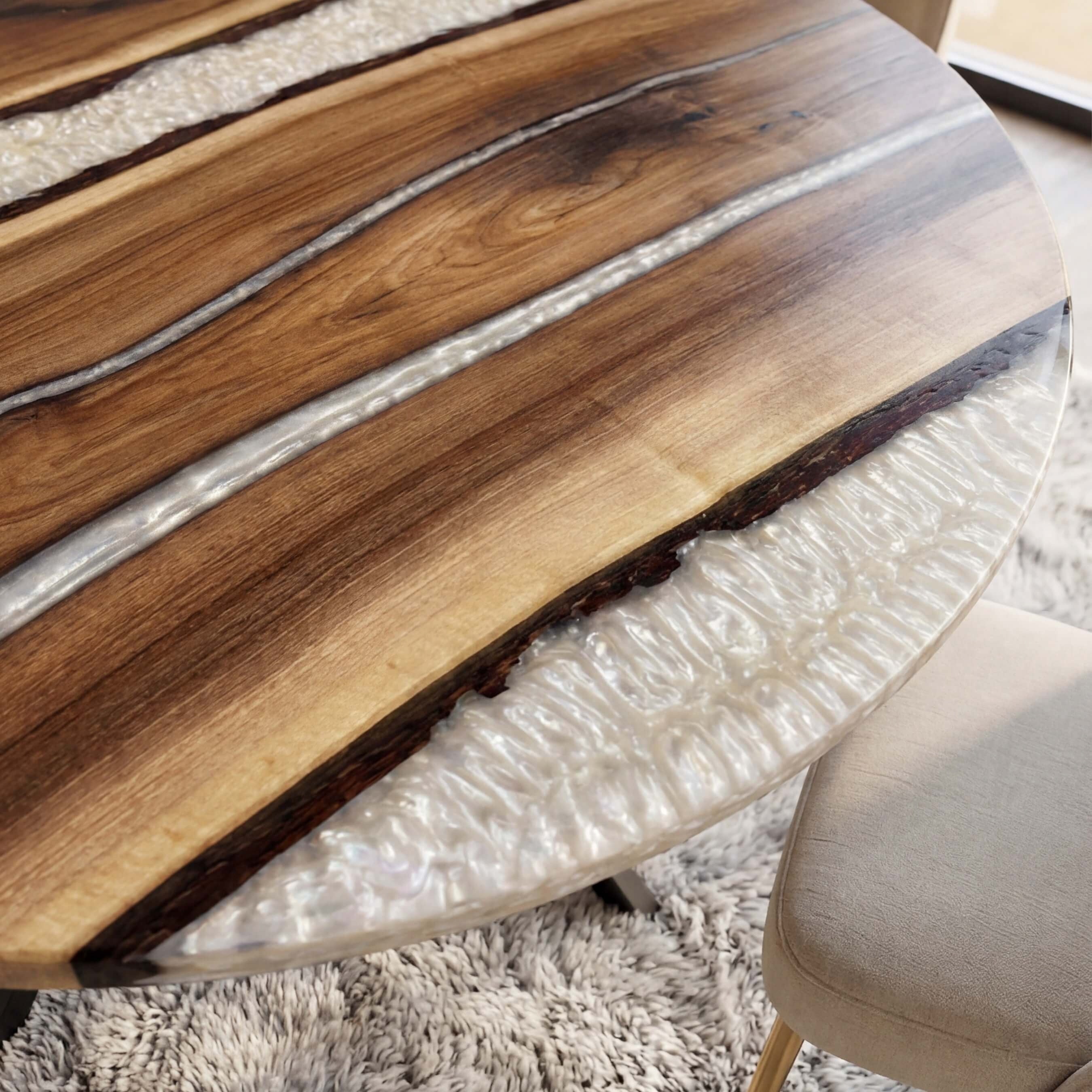 Custom Black Walnut Epoxy Resin Round Coffee Table White Resin