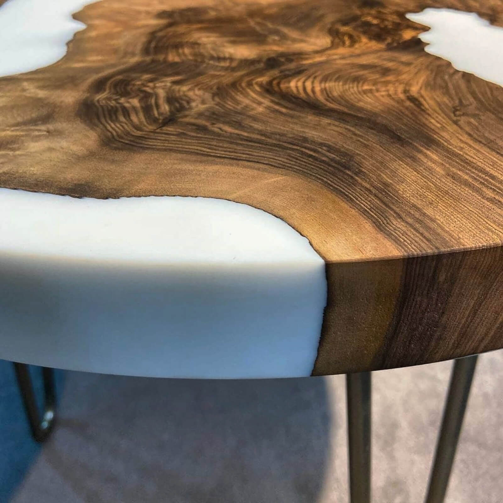 Custom Black Walnut Epoxy Resin Round Coffee Table White Resin