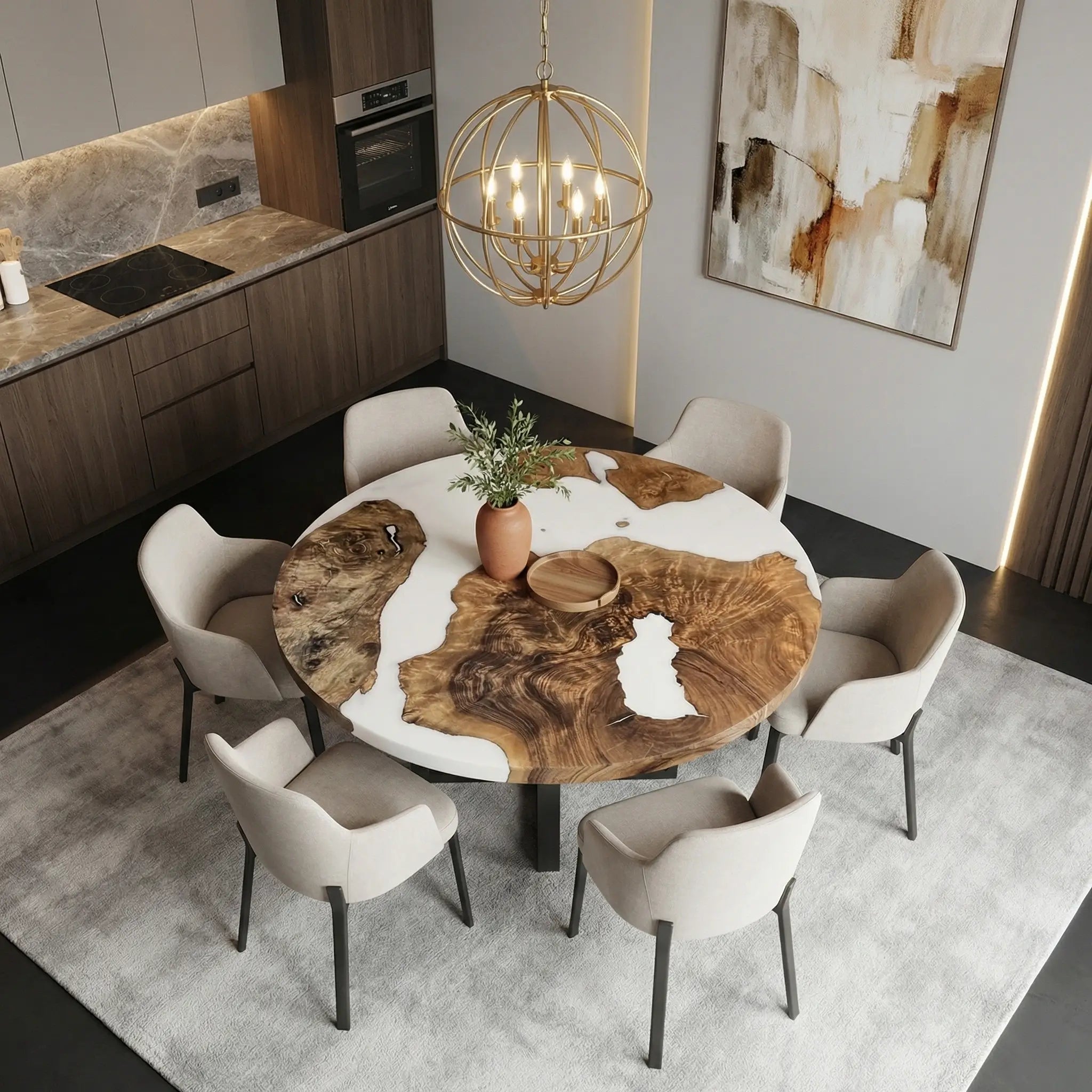 Custom Black Walnut Epoxy Resin Round Coffee Table White Resin