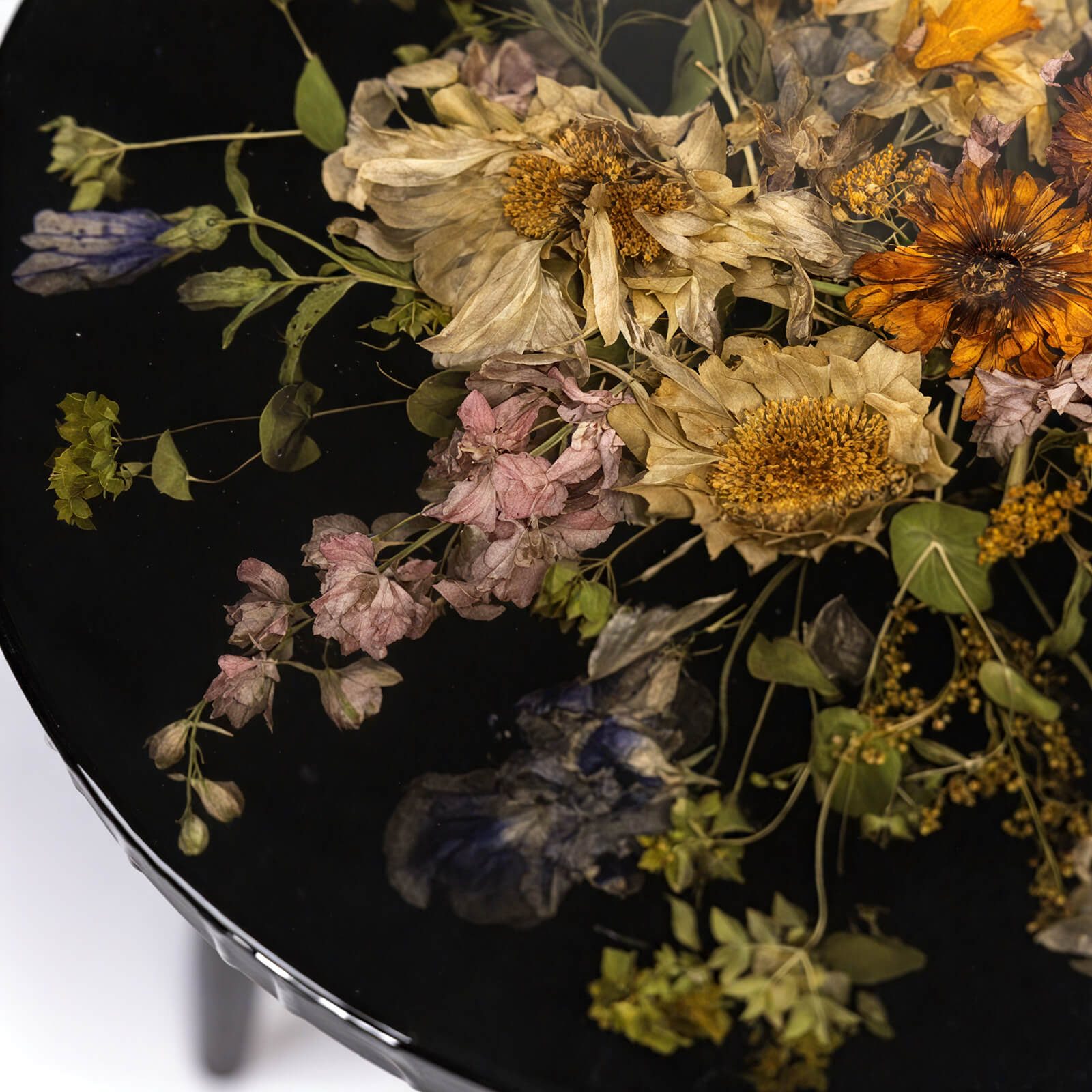 Custom Epoxy Resin Round Flower Coffee Table Black Resin