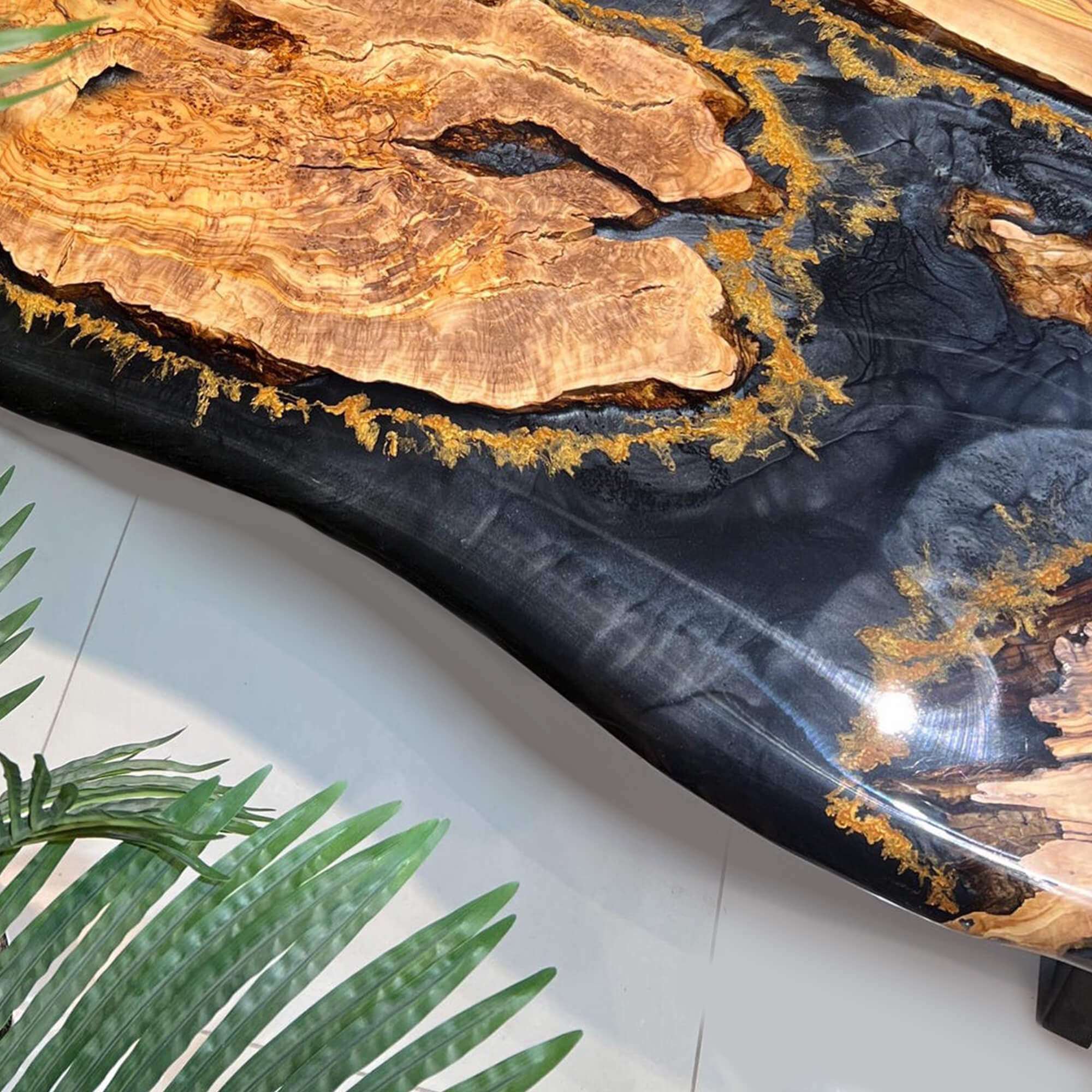 Custom Olive Epoxy Resin River Table Black Gold ERT-47 - image 8 | ThawHome