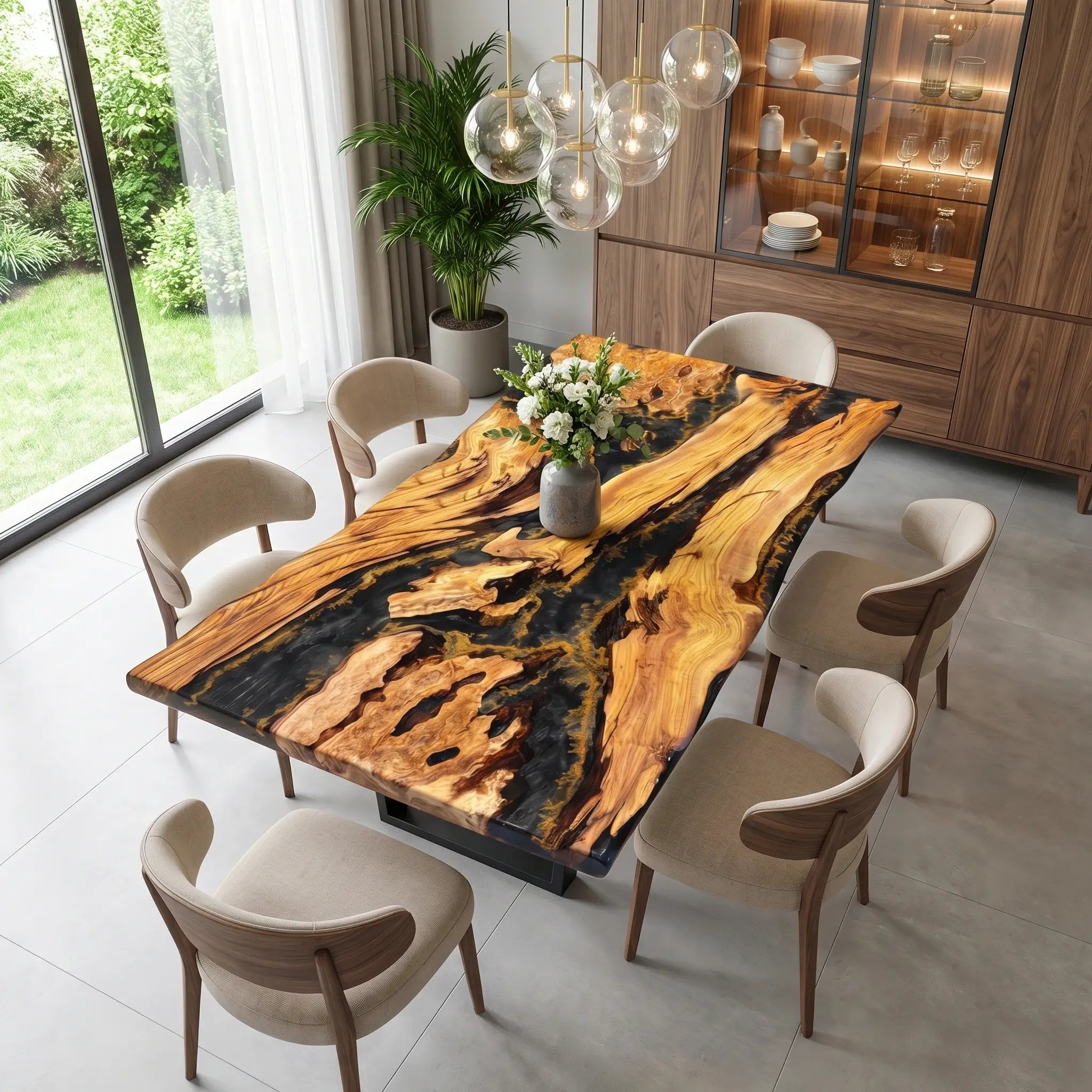 Custom Olive Epoxy Resin River Table Black Gold ERT-47 - image 1 | ThawHome