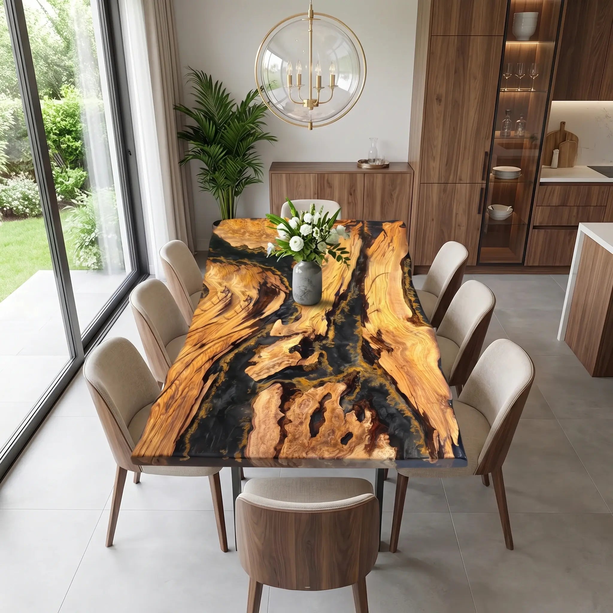 Custom Olive Epoxy Resin River Table Black Gold ERT-47 - image 4 | ThawHome