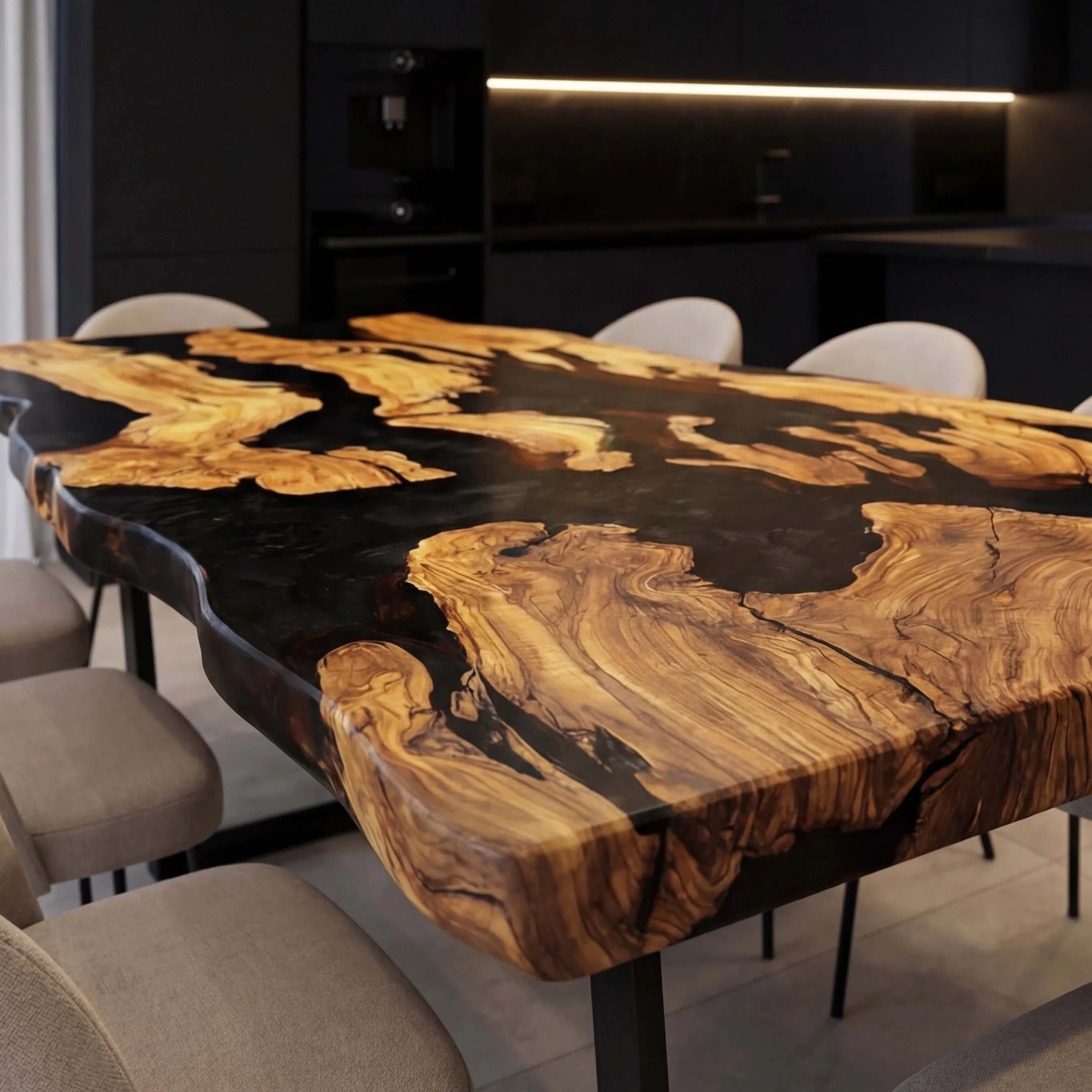 Custom Olive Epoxy Resin River Table Black Pearl RRT-45 - image 5 | ThawHome