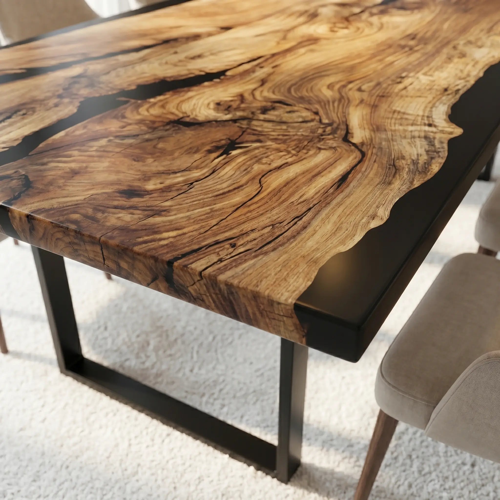 Custom Olive Epoxy Resin River Table Black Resin ERT-57 - image 5 | ThawHome