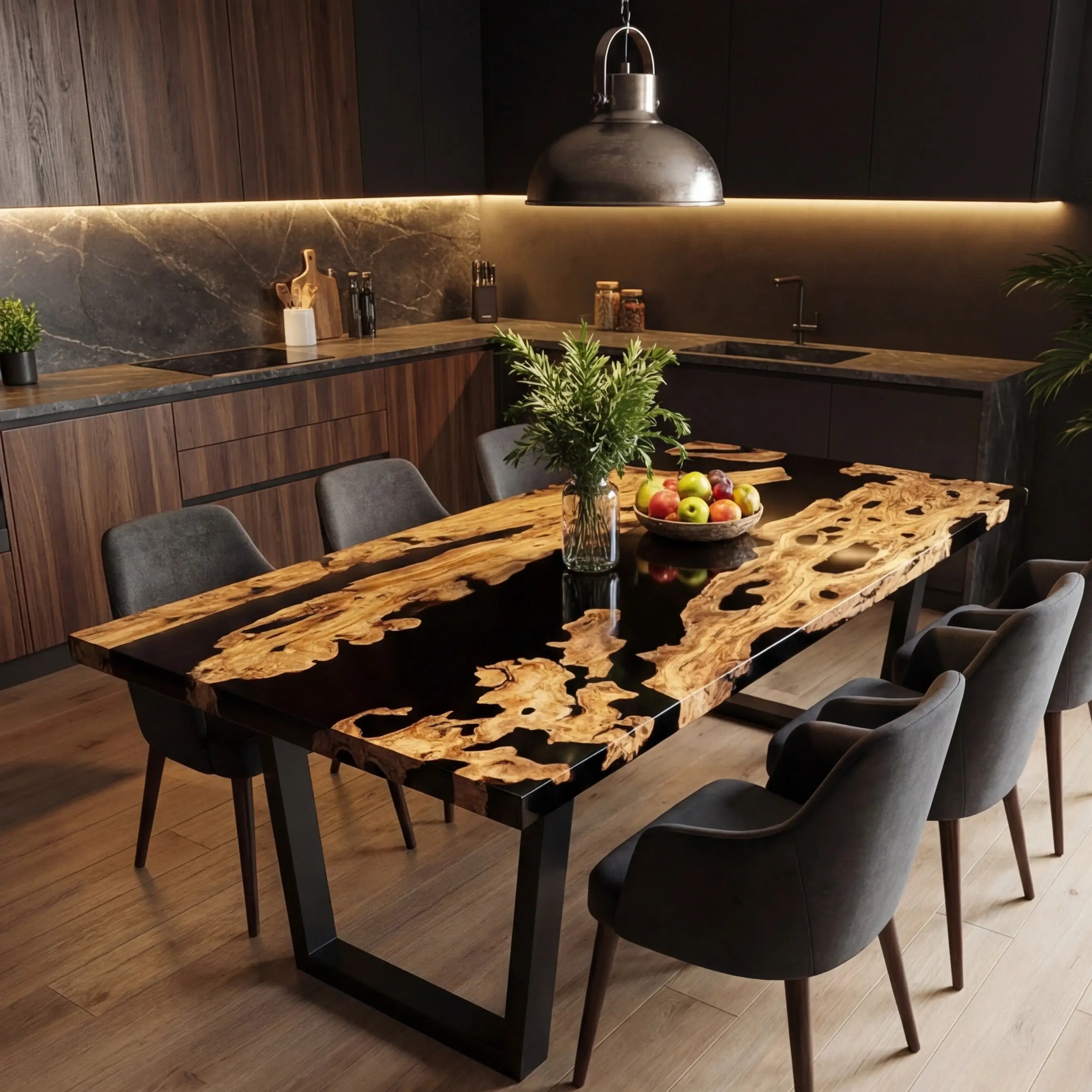 Custom Olive Epoxy Resin River Table Black Resin ERT-66 - image 3 | ThawHome