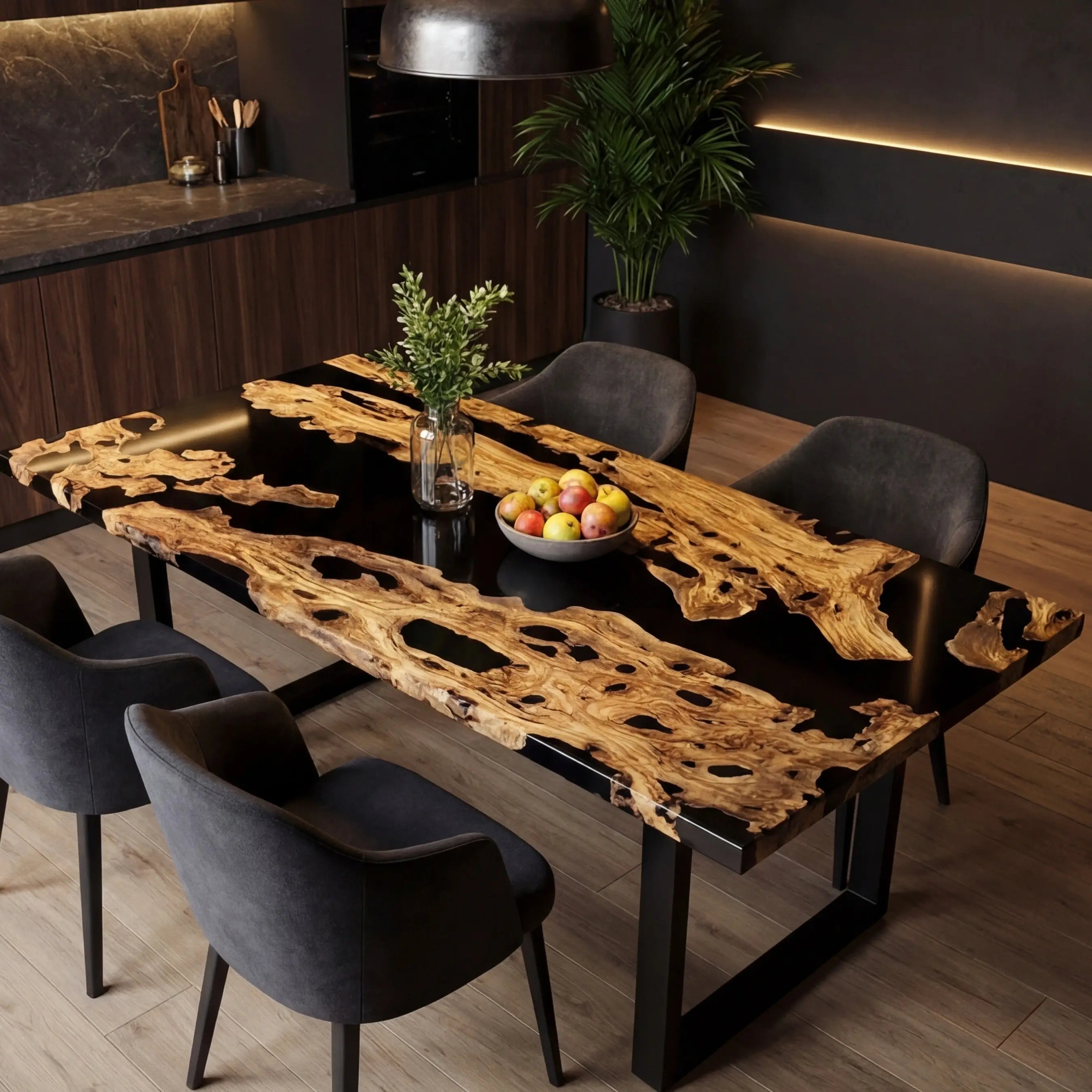 Custom Olive Epoxy Resin River Table Black Resin ERT-66 - image 1 | ThawHome