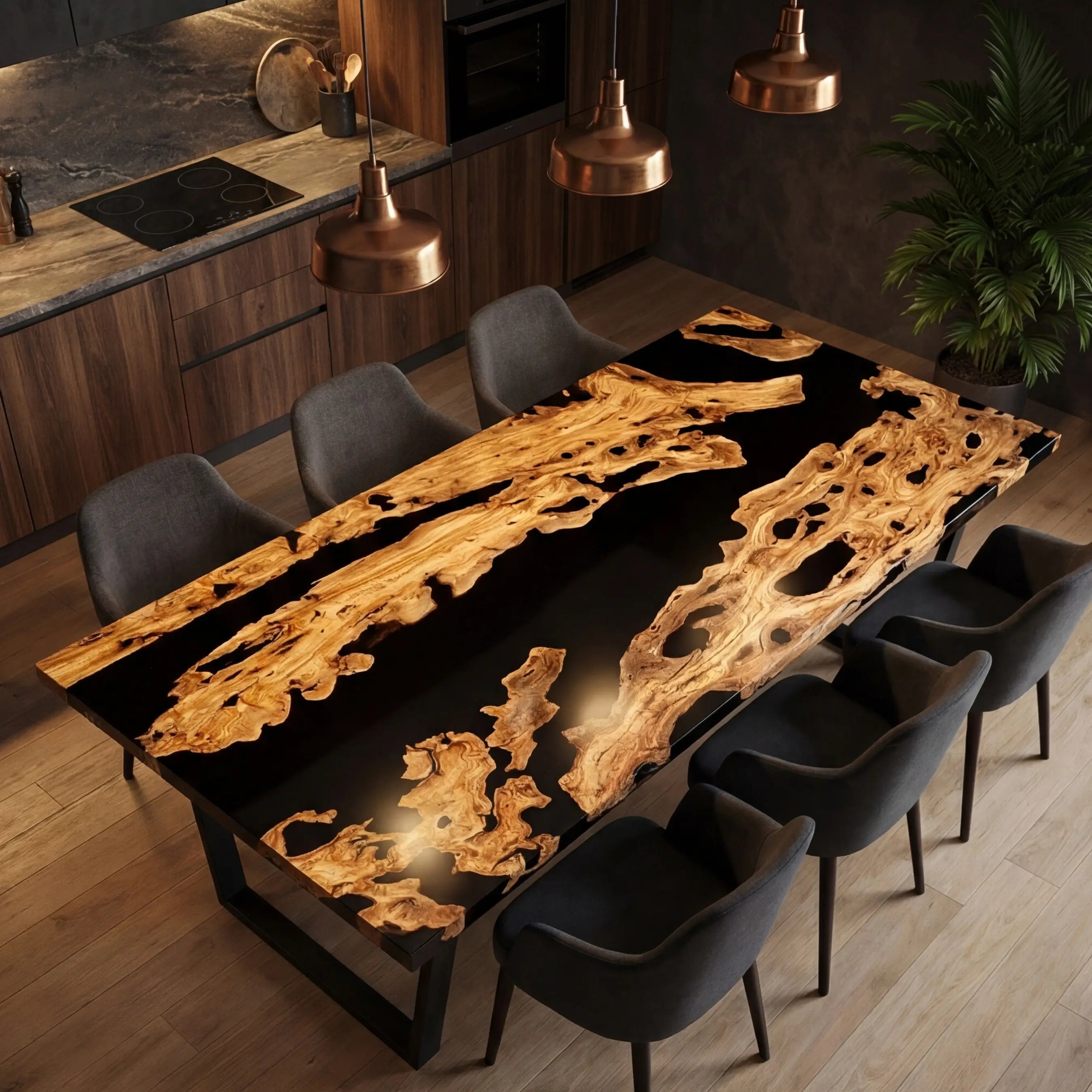 Custom Olive Epoxy Resin River Table Black Resin ERT-66 - image 2 | ThawHome