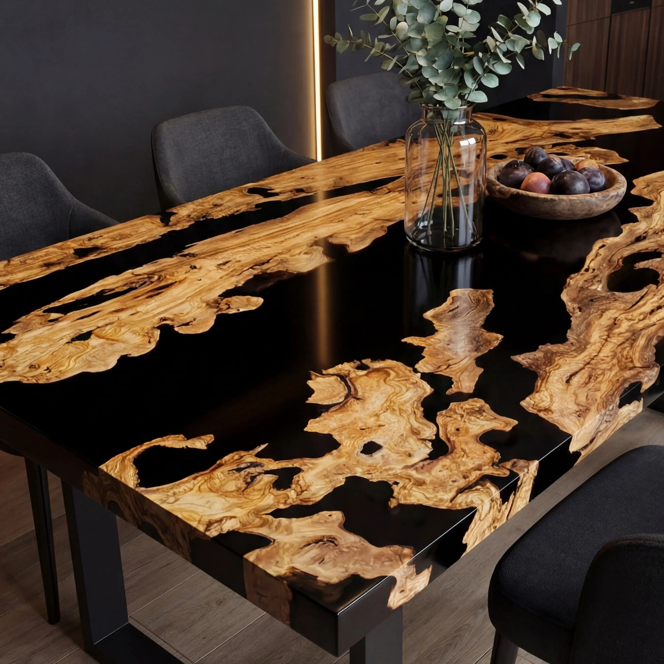 Custom Olive Epoxy Resin River Table Black Resin ERT-66 - image 5 | ThawHome
