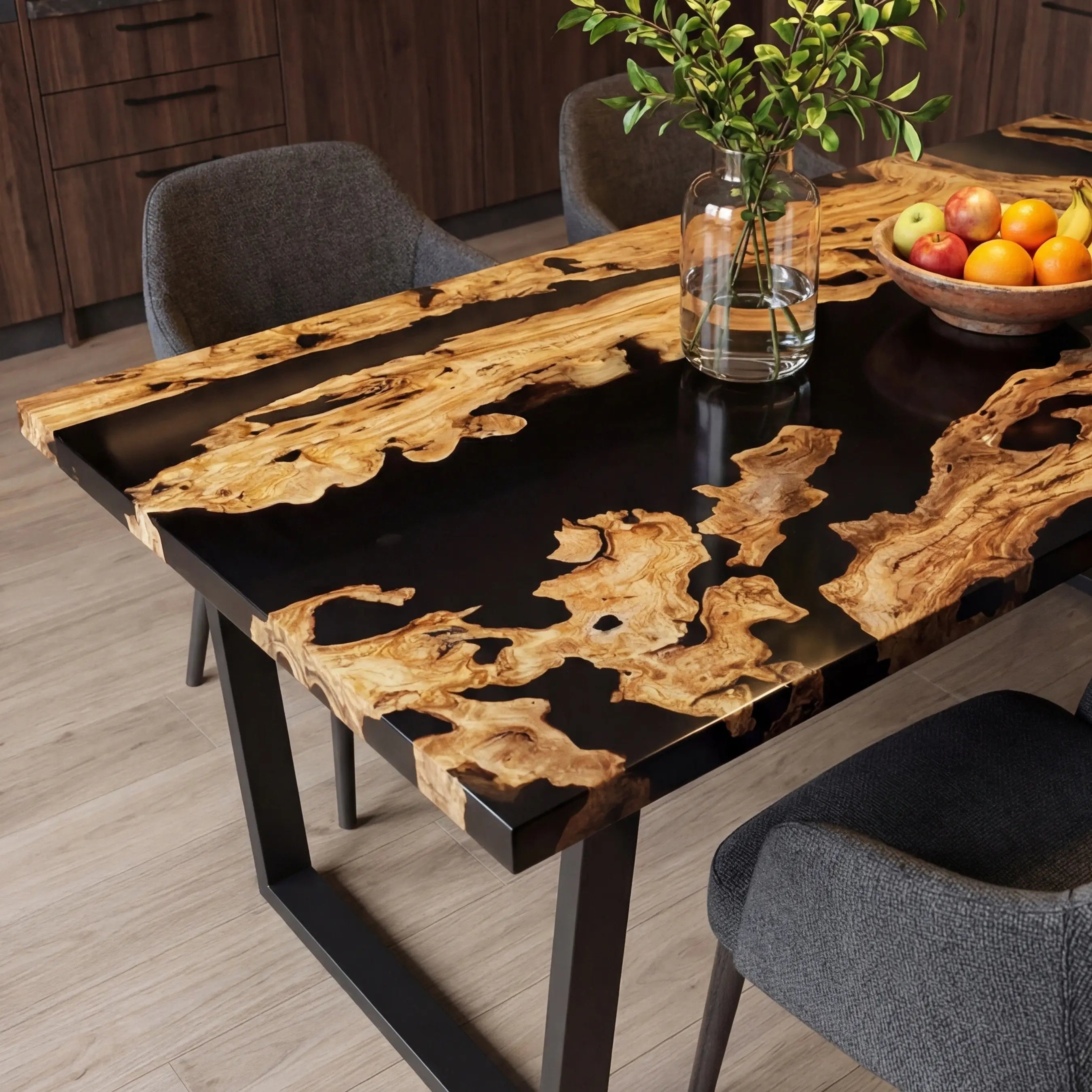 Custom Olive Epoxy Resin River Table Black Resin ERT-66 - image 4 | ThawHome