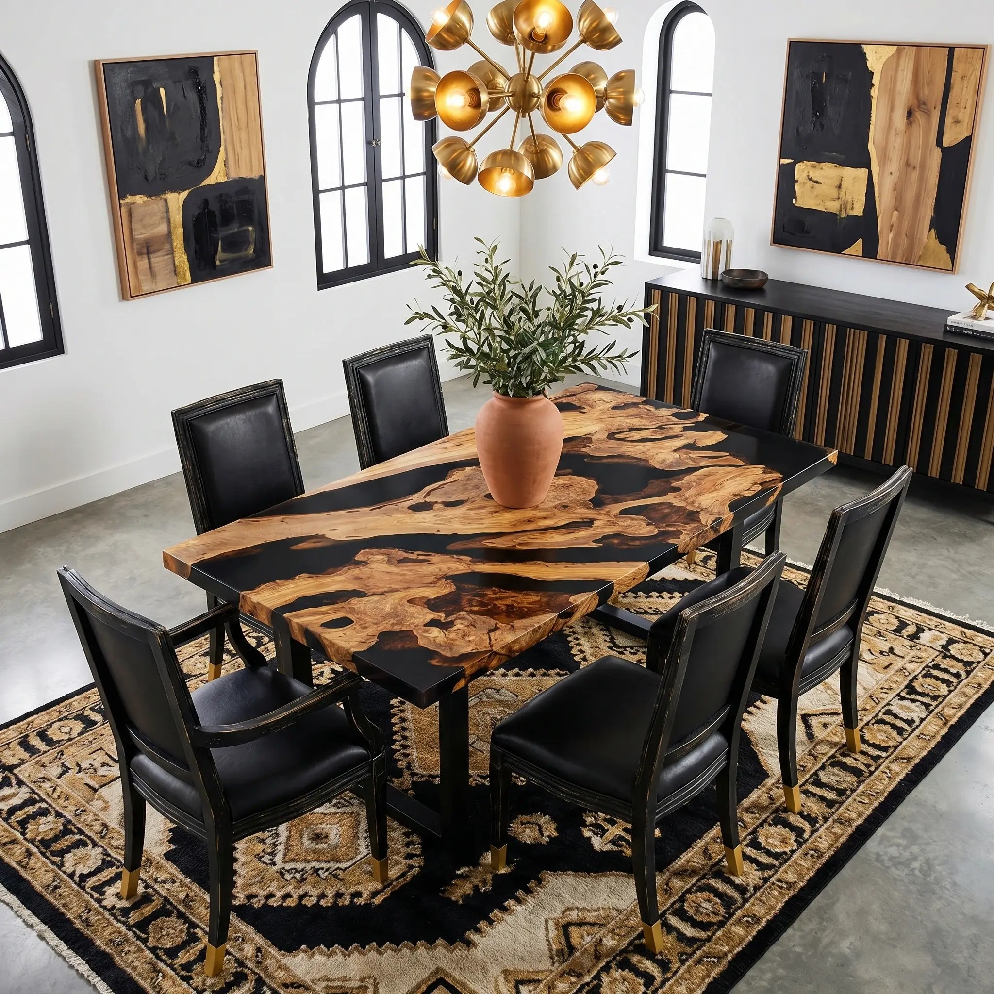 Custom Olive Epoxy Resin River Table Black Resin ERT-92 - image 1 | ThawHome