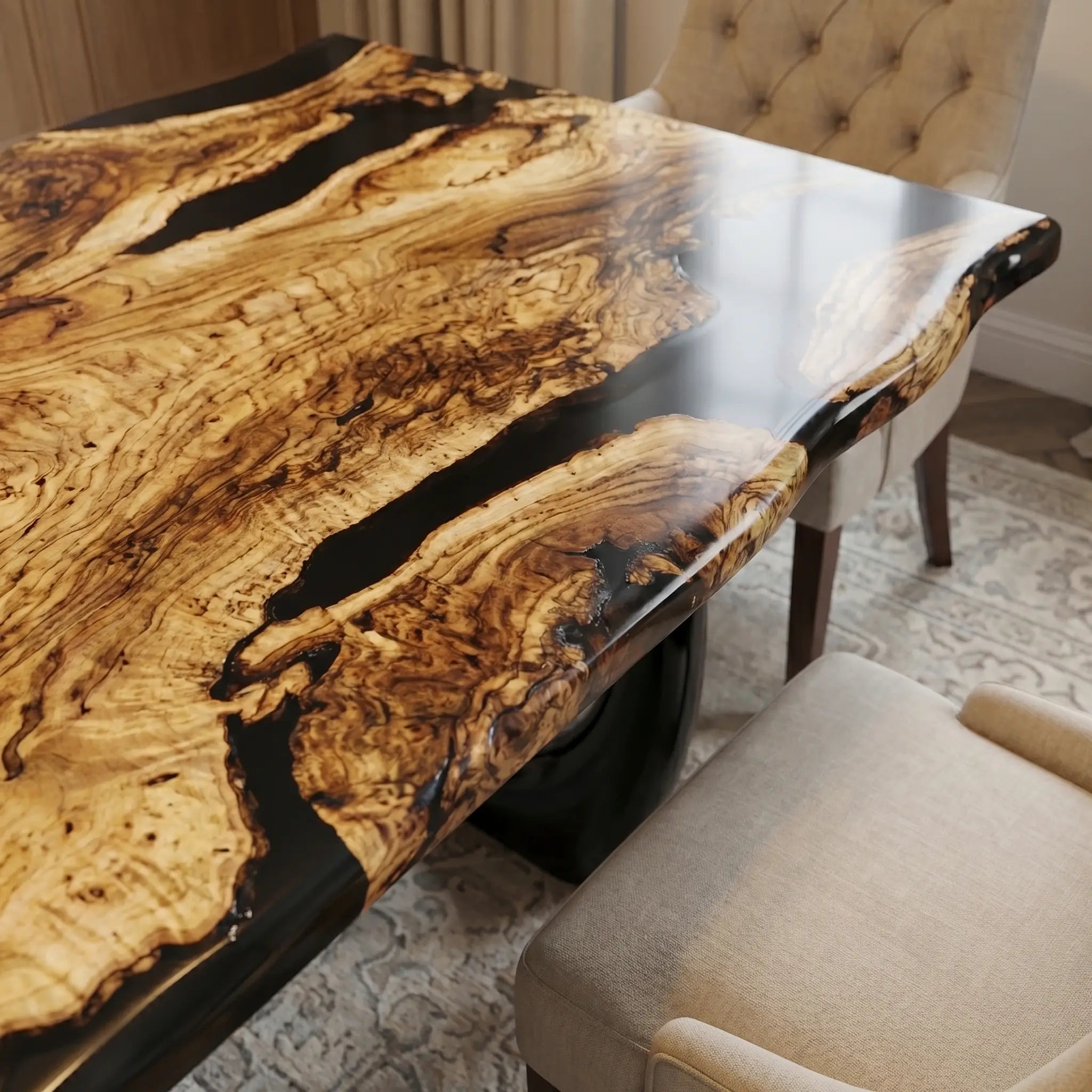 Custom Olive Epoxy Resin River Table Black Resin KRT-85 - image 5 | ThawHome